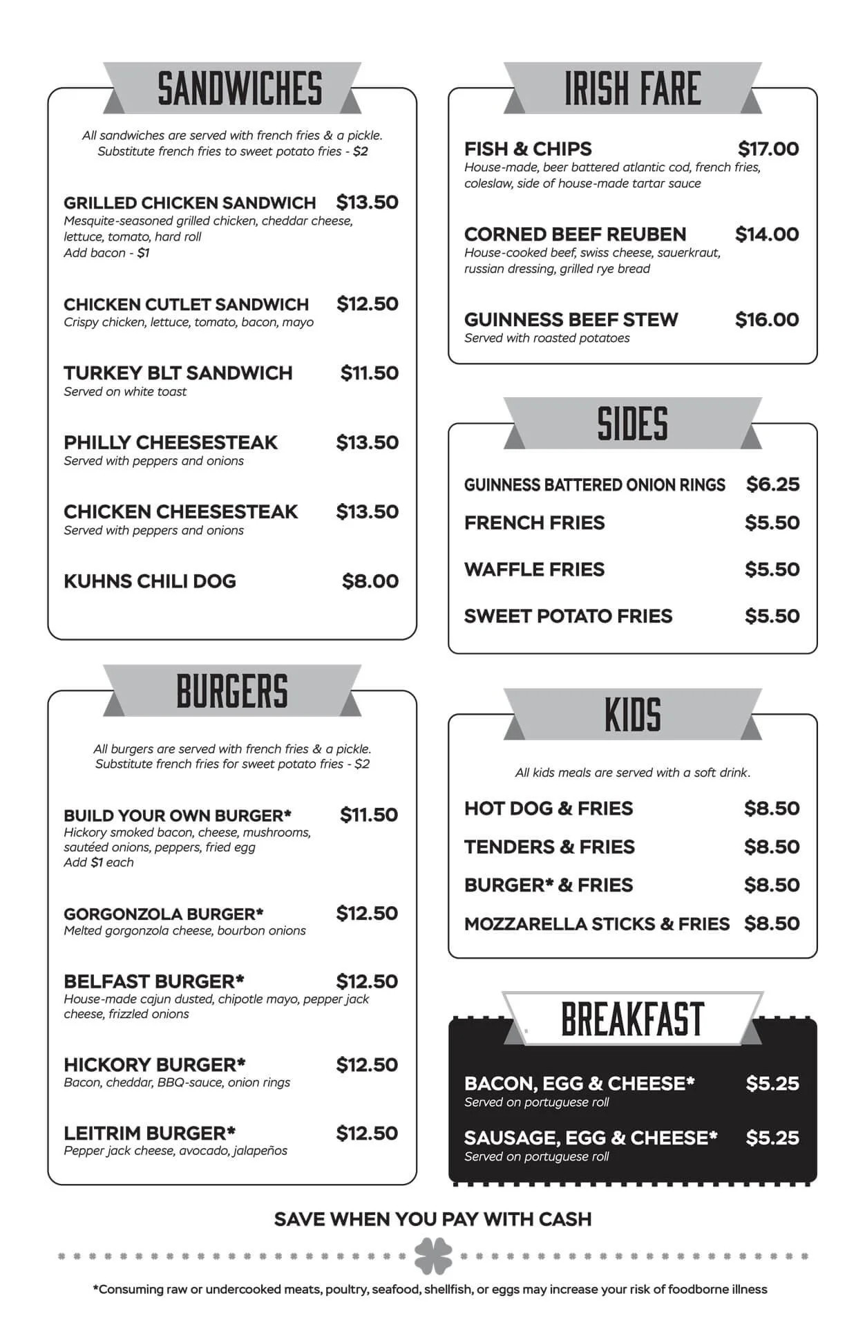 The Shebeen of Black Rock Menu