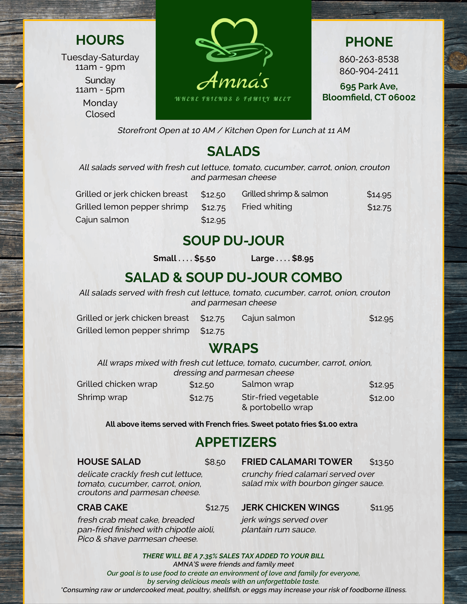Amna's Menu