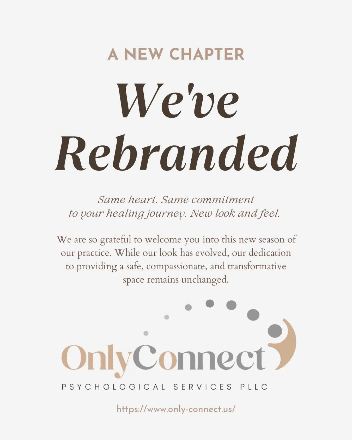 ✨ A New Chapter Begins ✨

We&rsquo;re excited to share the next evolution of our practice.
While our look has been refreshed, our mission remains the same: to provide a safe, compassionate, and transformative space where healing, growth, and connecti