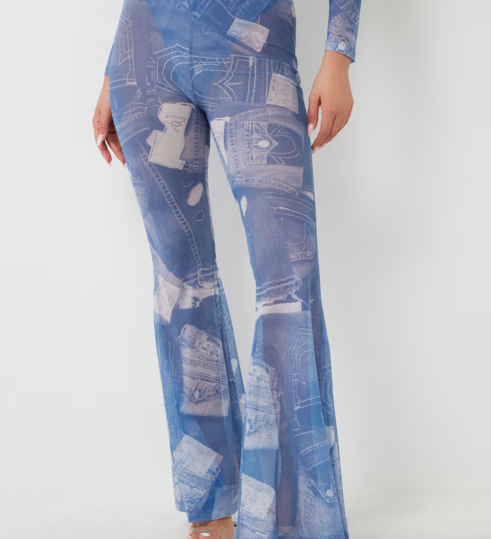 TRUE RELGION JEAN GRAPHIC PRINT MESH FLARE PANT
