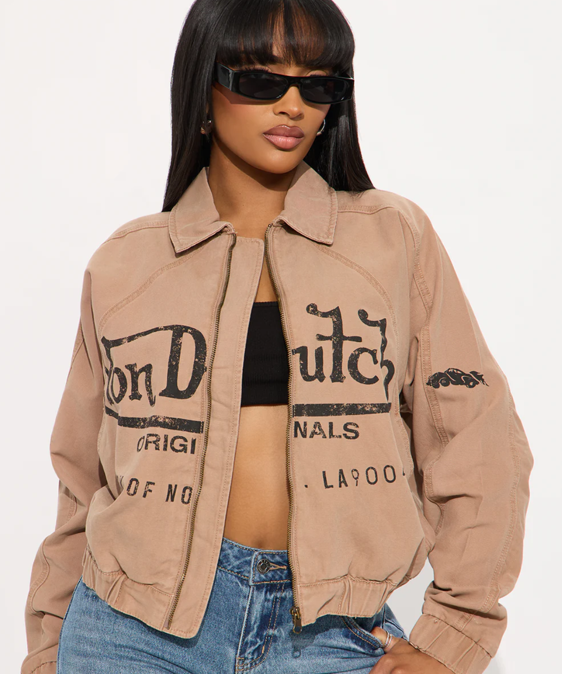 Von Dutch Oversized Bomber Jacket in Khaki