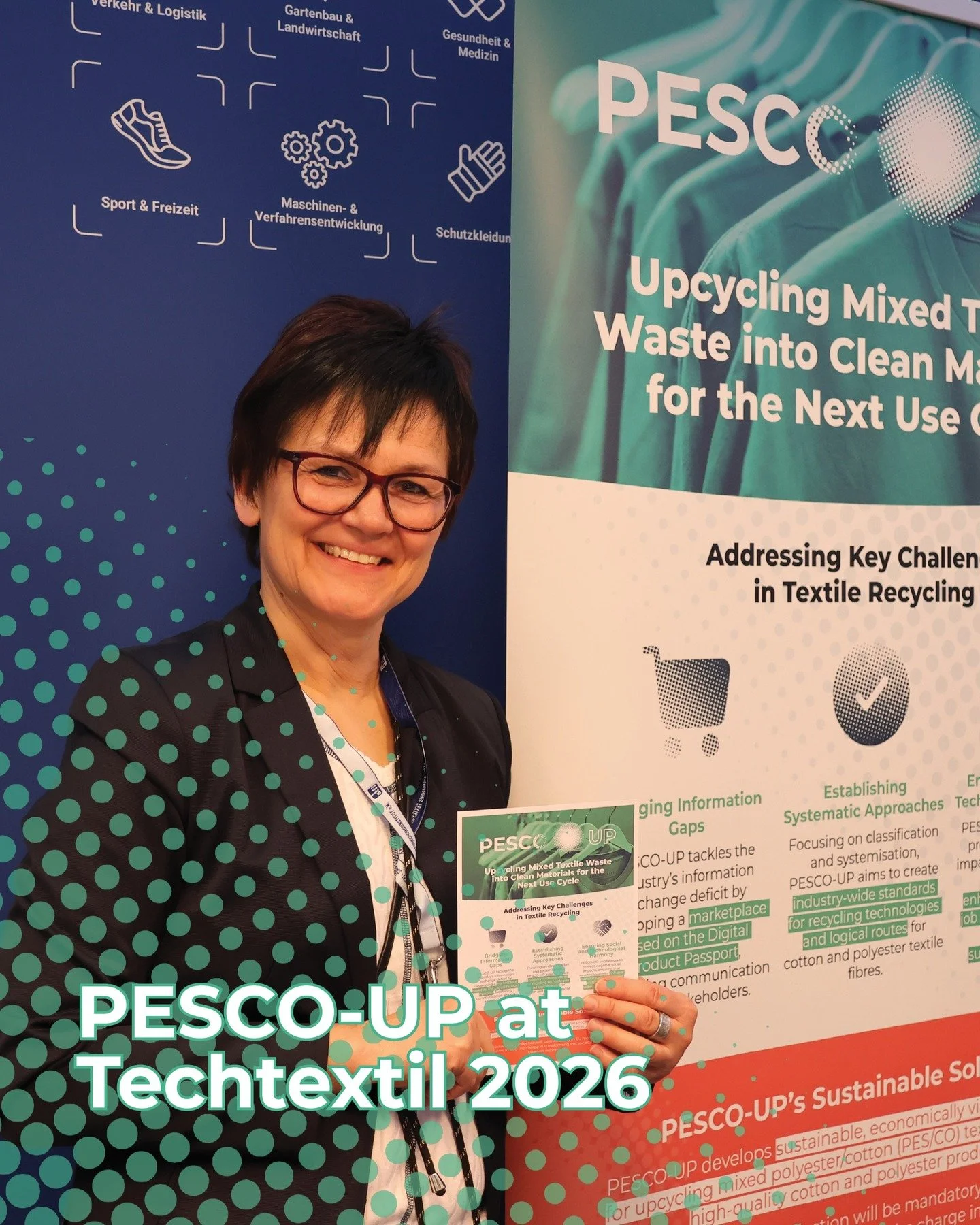 Last week, the PESCO-UP project was showcased at Techtextil Frankfurt, one of the leading international trade fairs for technical textiles and nonwovens.

Our partners STFI and Textile ETP were on site, connecting with fair participants to share rece