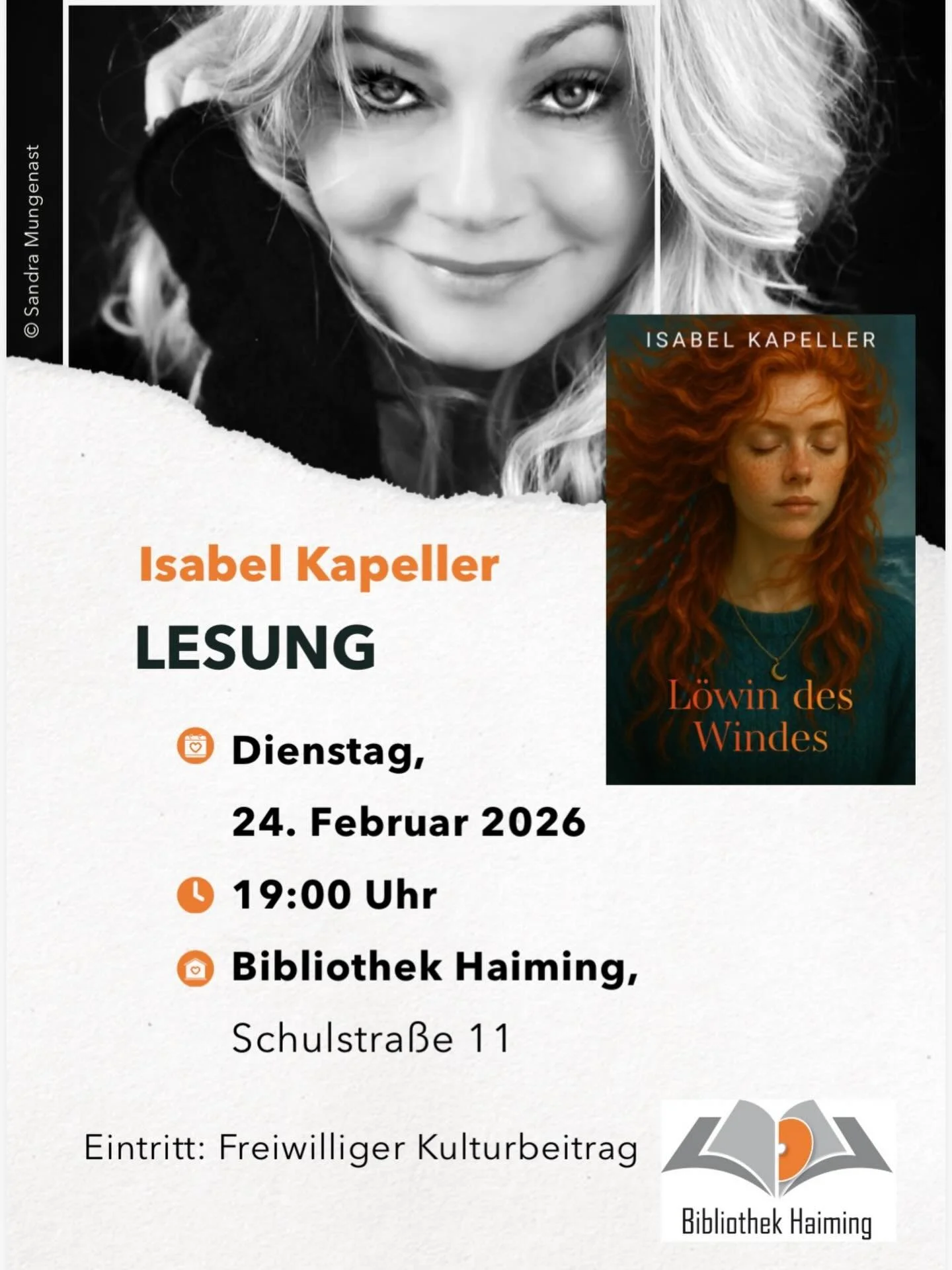Bald darf ich wieder aus meinem Roman &bdquo;L&ouml;win des Windes&ldquo; lesen 📖 F&uuml;r mich ist es immer wieder sch&ouml;n und besonders, mit dem Publikum in Resonanz zu gehen &hellip; 🙏🏼

Wann: Di, 24.02.2026 um 19.00 Uhr 
Wo: Bibliothek Haim