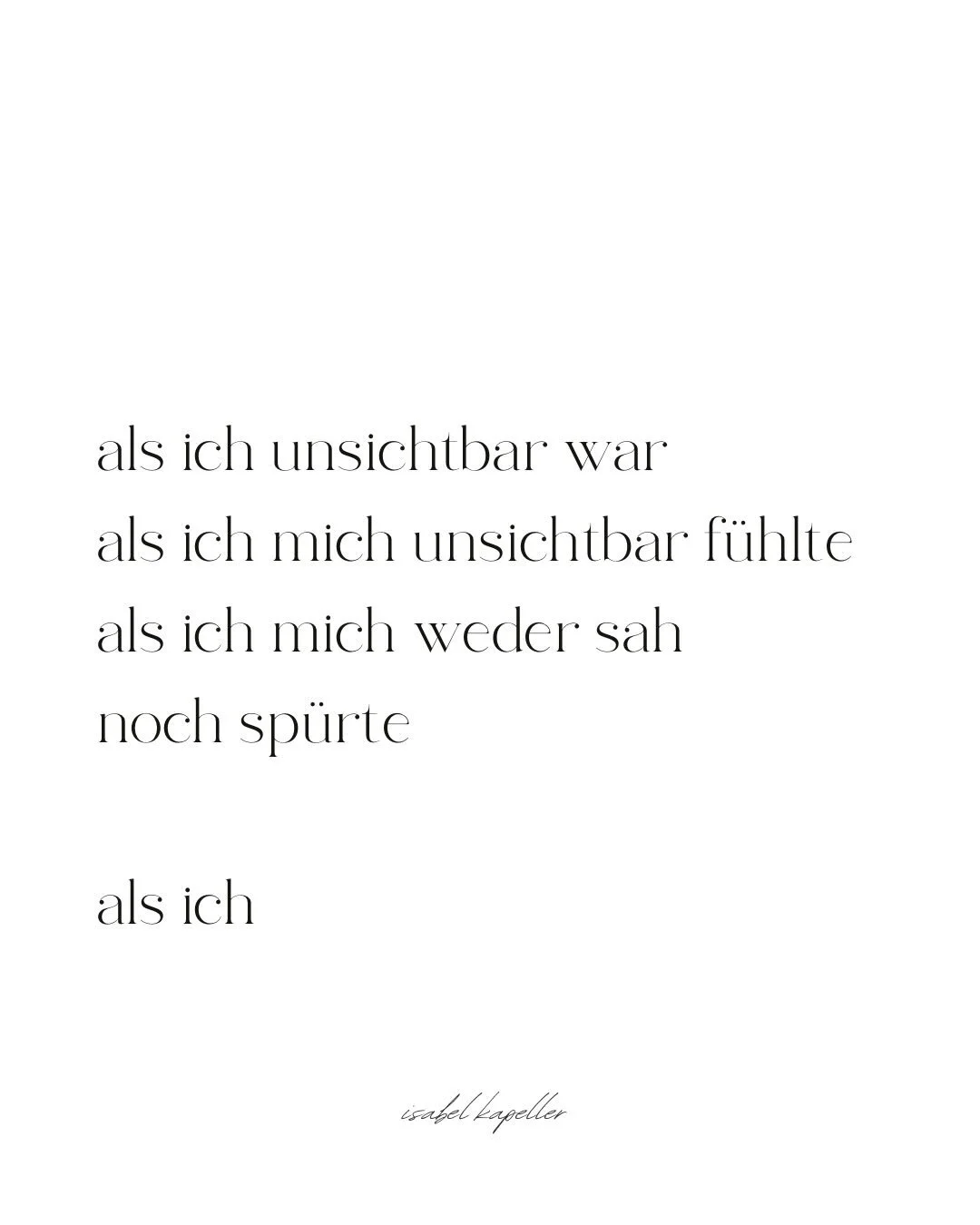 ✍️ Open Poetry Call 🌬️ Drei W&ouml;rter. Meine Stimme #klangderzeilen

Danke an @nachts_gedacht &amp; @innenzeilen - f&uuml;r die sch&ouml;ne Idee und Inspiration 🙏🏼

Was daraus geworden ist &hellip; 

******

als ich unsichtbar war
als ich mich u