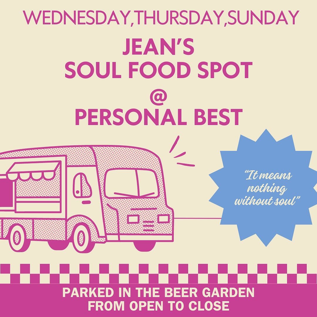 Starting this week! Come enjoy @jeanssoulfoodspot in the Personal Best beer garden on Wednesdays, Thursdays, and Sundays during taproom hours. 

#personalbest #brewery #ithaca #soulfood #foodtruck #craftbeer #thinknydrinkny #upstateny