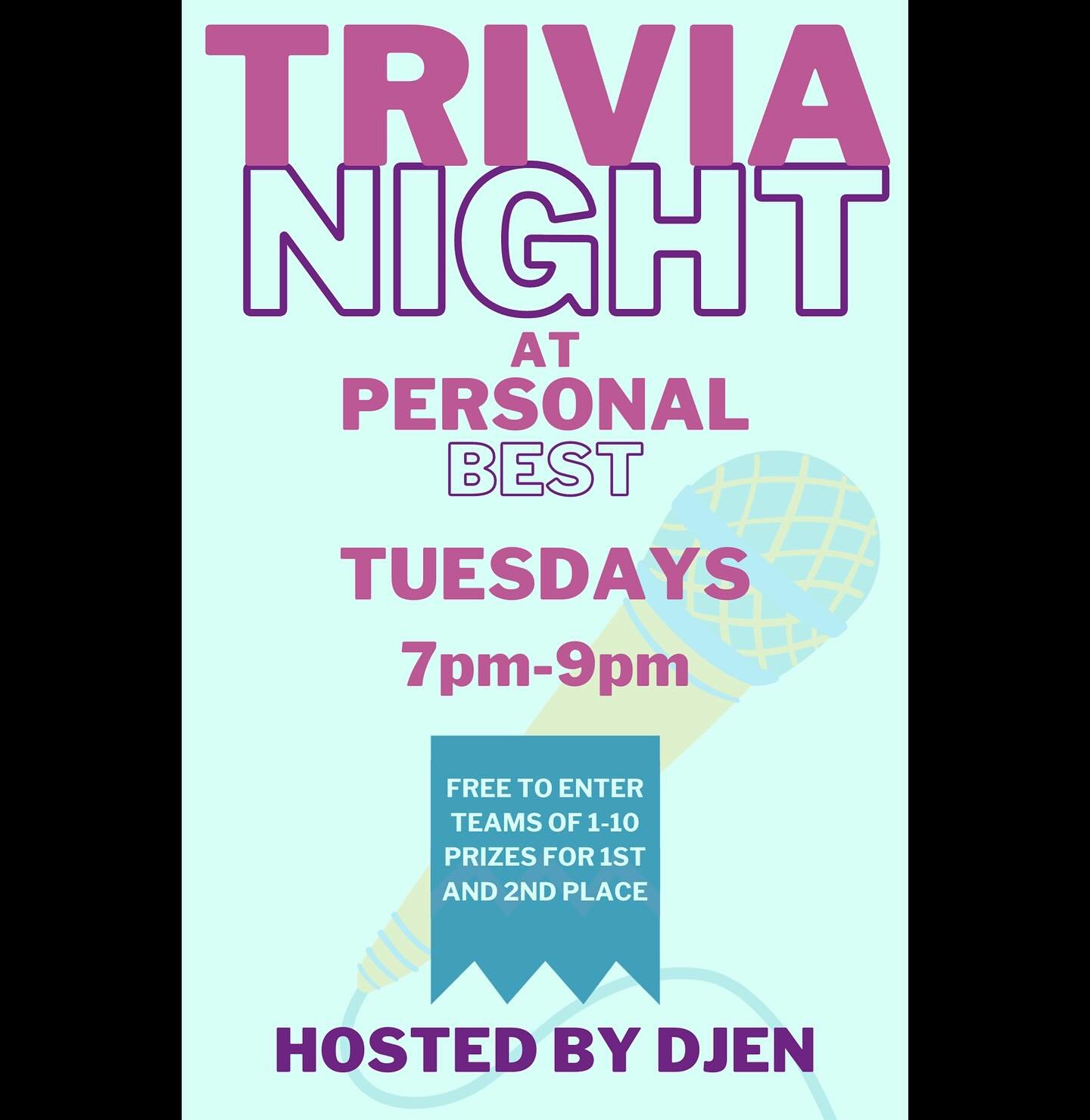Our Trivia Night is now Tuesdays 7pm-9pm starting tomorrow, August 6th.