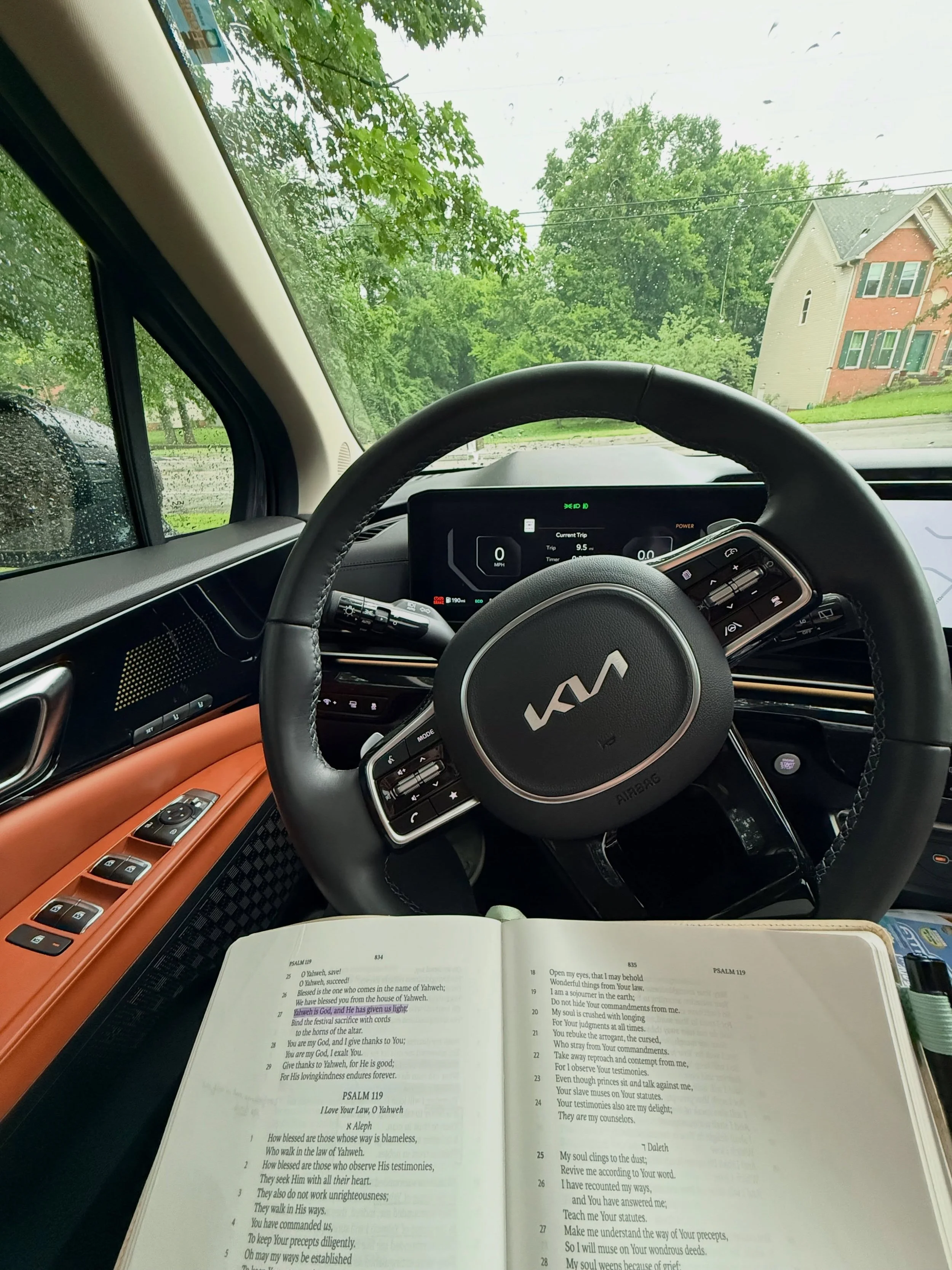 Here I am sitting in my driveway with the rain pouring down. My kids are at art camp this morning and my idea for a walk at the park was thwarted when the sky lit up with lightning.

So here I am in my car. I found myself asking God to reveal Himself