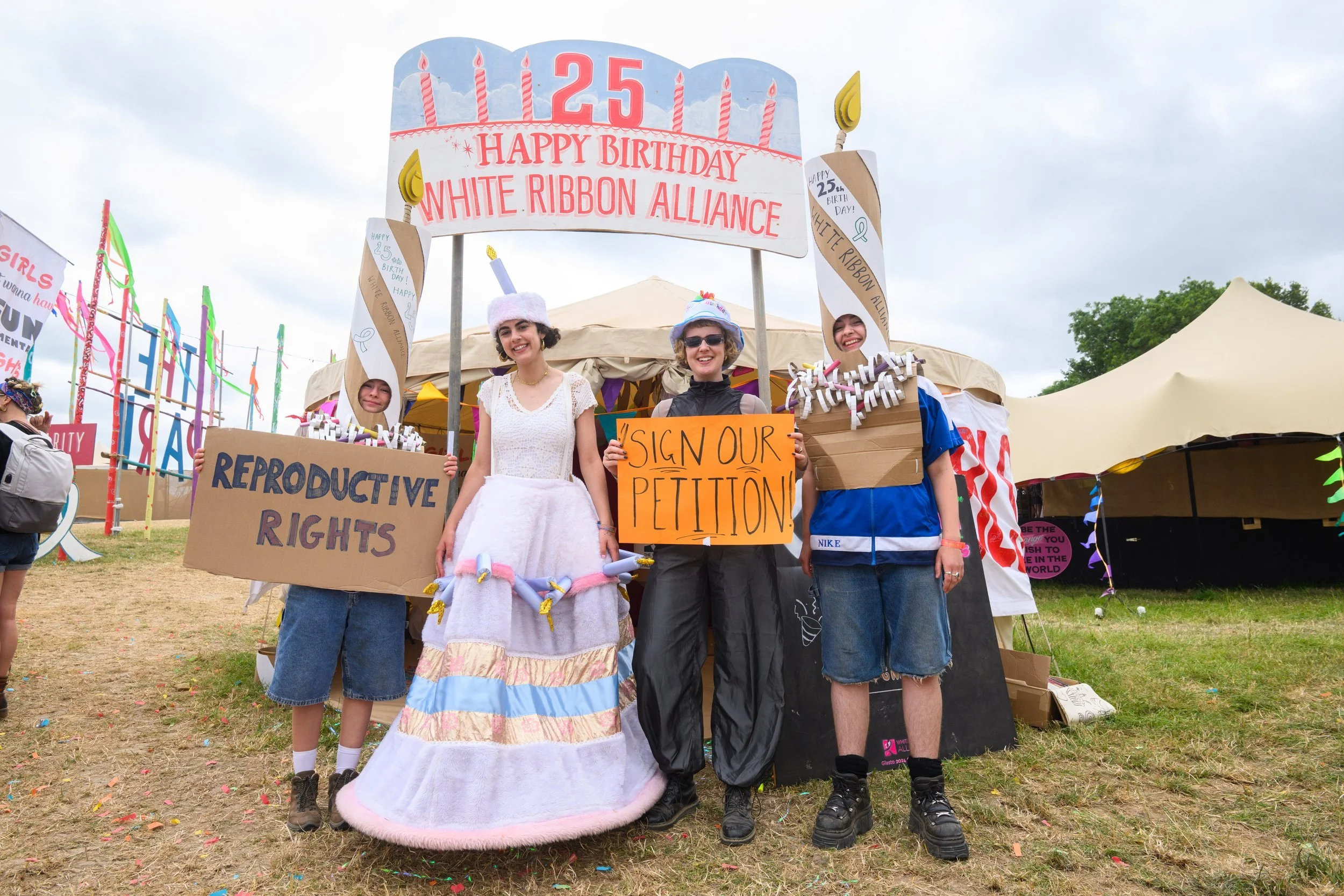 Glastonbury Festival, White Ribbon Alliance, Cardboard Props, Cyndi Lauper, Reproductive rights, Environmentally Sustainable Event Design, Lottie Smith.jpeg