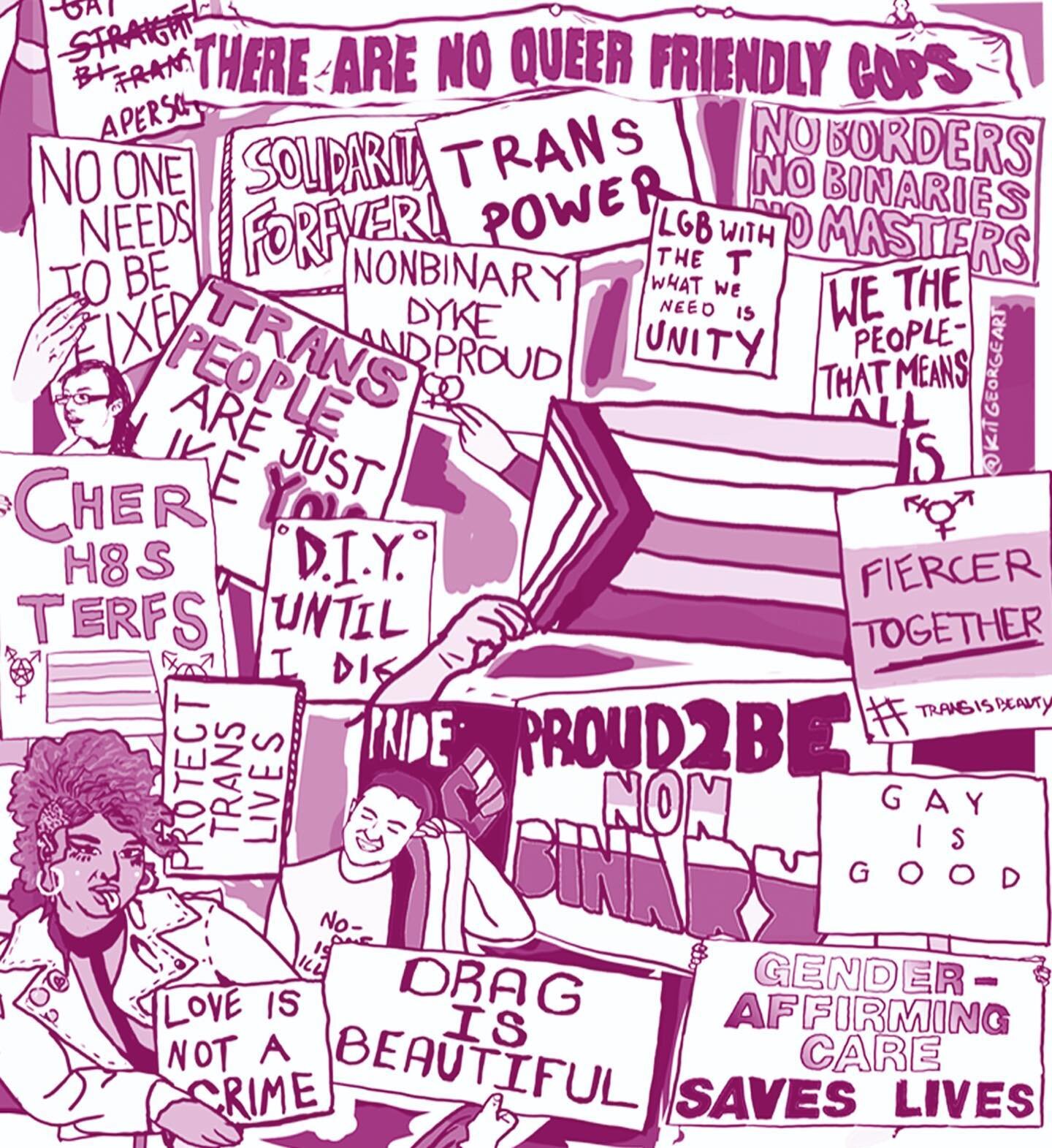 Had loads of fun creating this for a poster for SOS drag events in Reading / @sheer.obsession &amp; @lets_be_mister_frank !

Drawn from protest signs from protests I&rsquo;ve been to and protests I haven&rsquo;t

#digitalillustration #posterart #drag