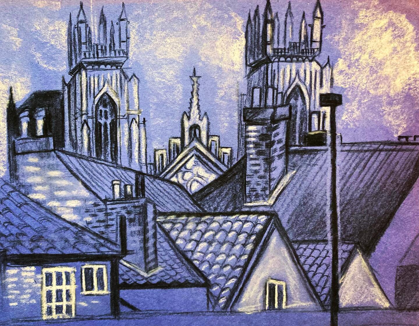 York Cathedral,
Charcoal and Chalk on paper