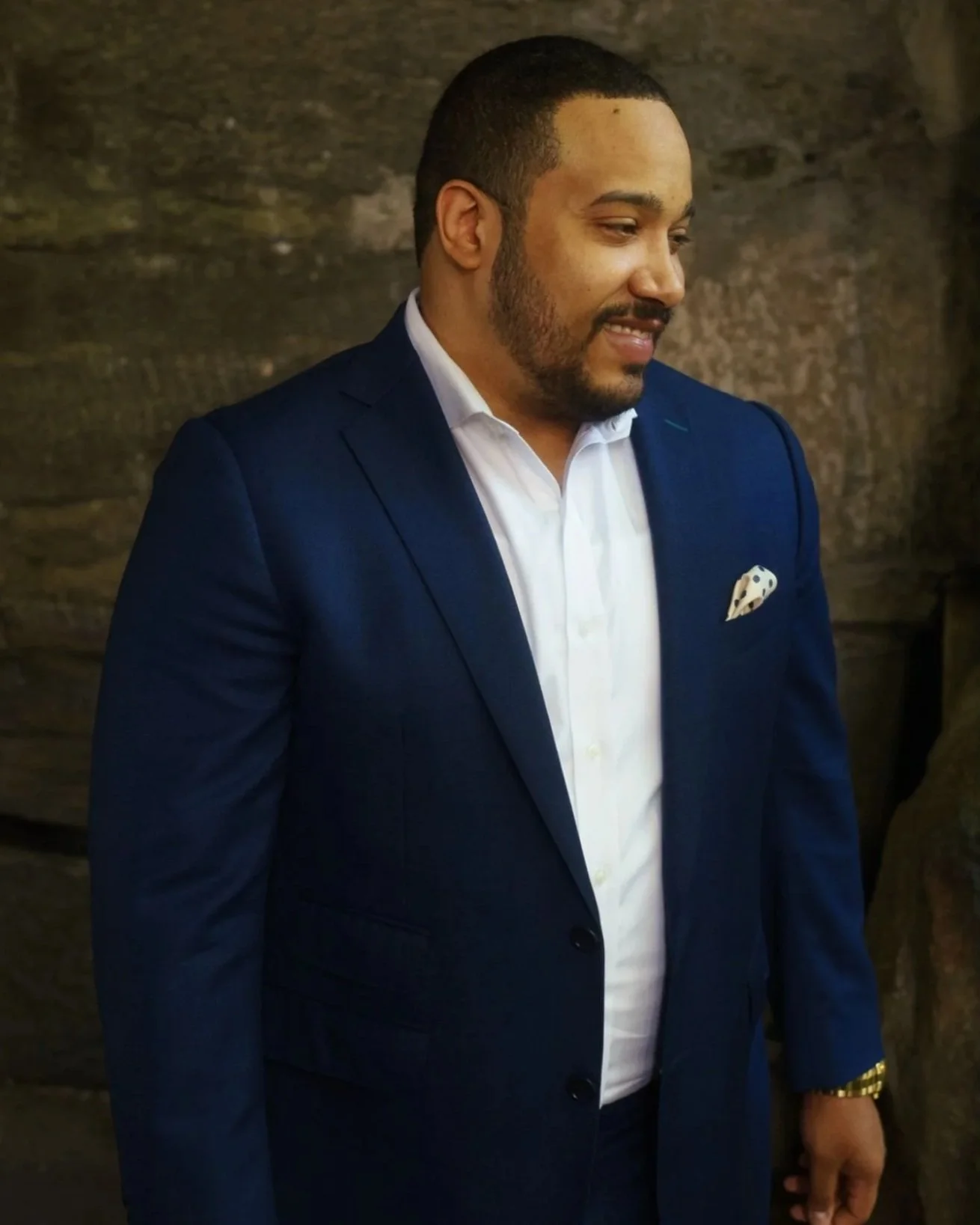 A client in a navy made-to-measure suit