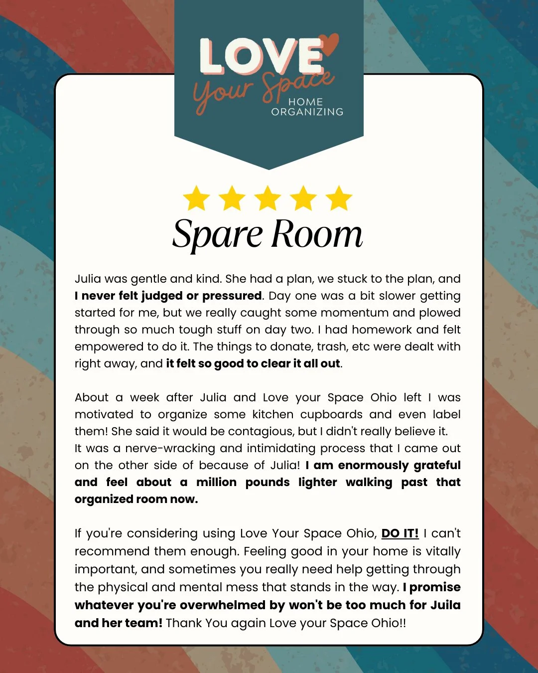 ✨ &ldquo;I feel a million pounds lighter walking past my organized room now.&rdquo;⁠
⁠
Decluttering doesn&rsquo;t just clear your home &mdash; it clears your mind. At Love Your Space Ohio, we create systems that last, so you feel lighter, more empowe