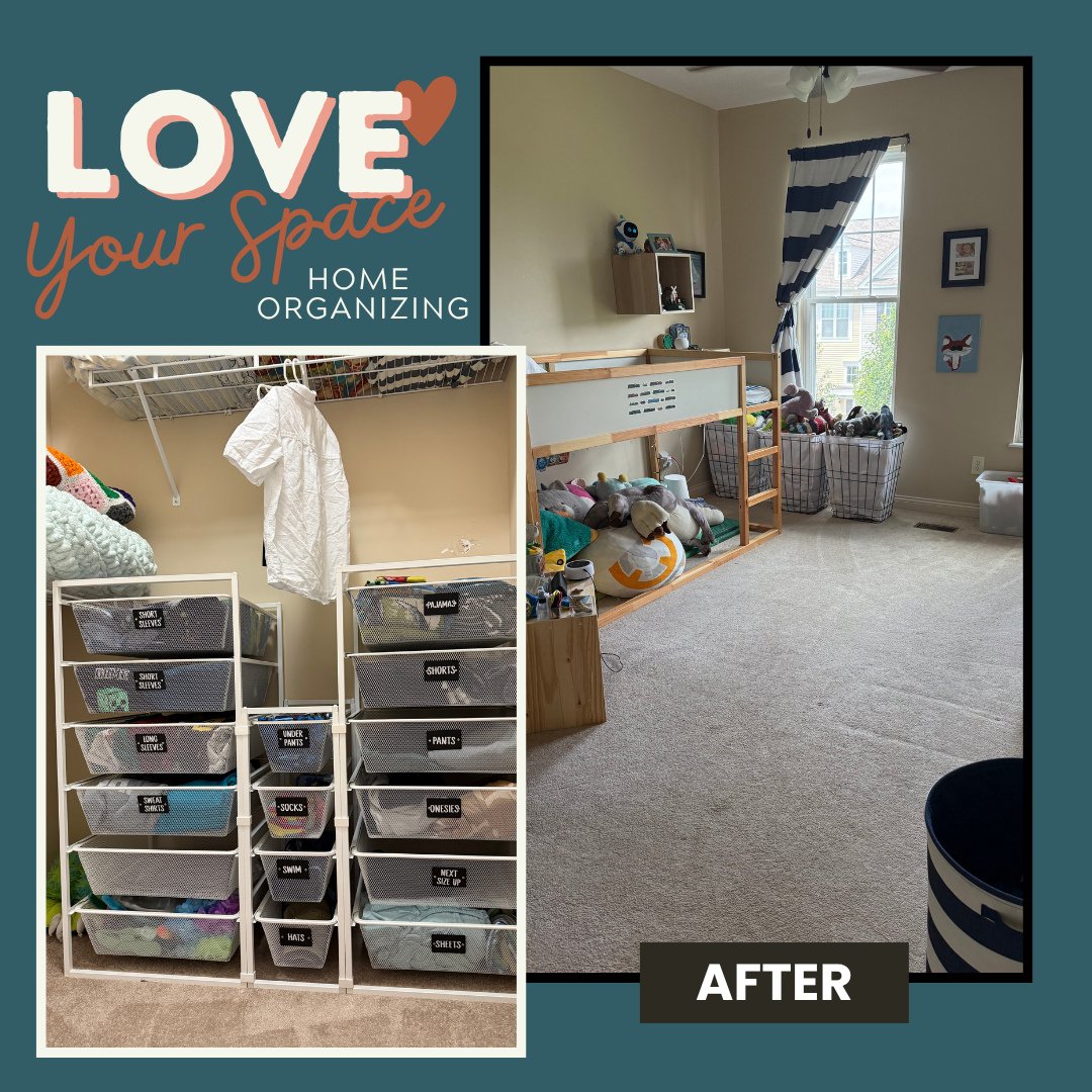 This kids&rsquo; room went from chaos to calm &mdash; stuffed animals sorted, clothes organized in a labeled closet drawer system, and a place for everything. ⁠
⁠
The secret? Simple systems kids can actually maintain.⁠
⁠
Helping families in Gahanna, 