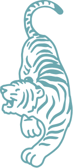 Outline of a tiger walking, facing left, drawn in a simple, stylized manner.