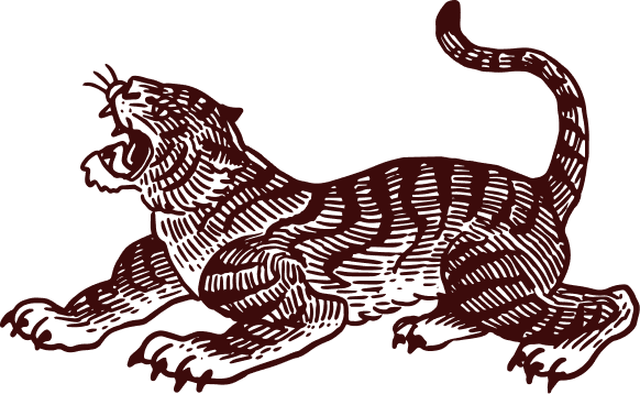 Vintage Korean tiger illustration in a traditional folk-art style, facing left