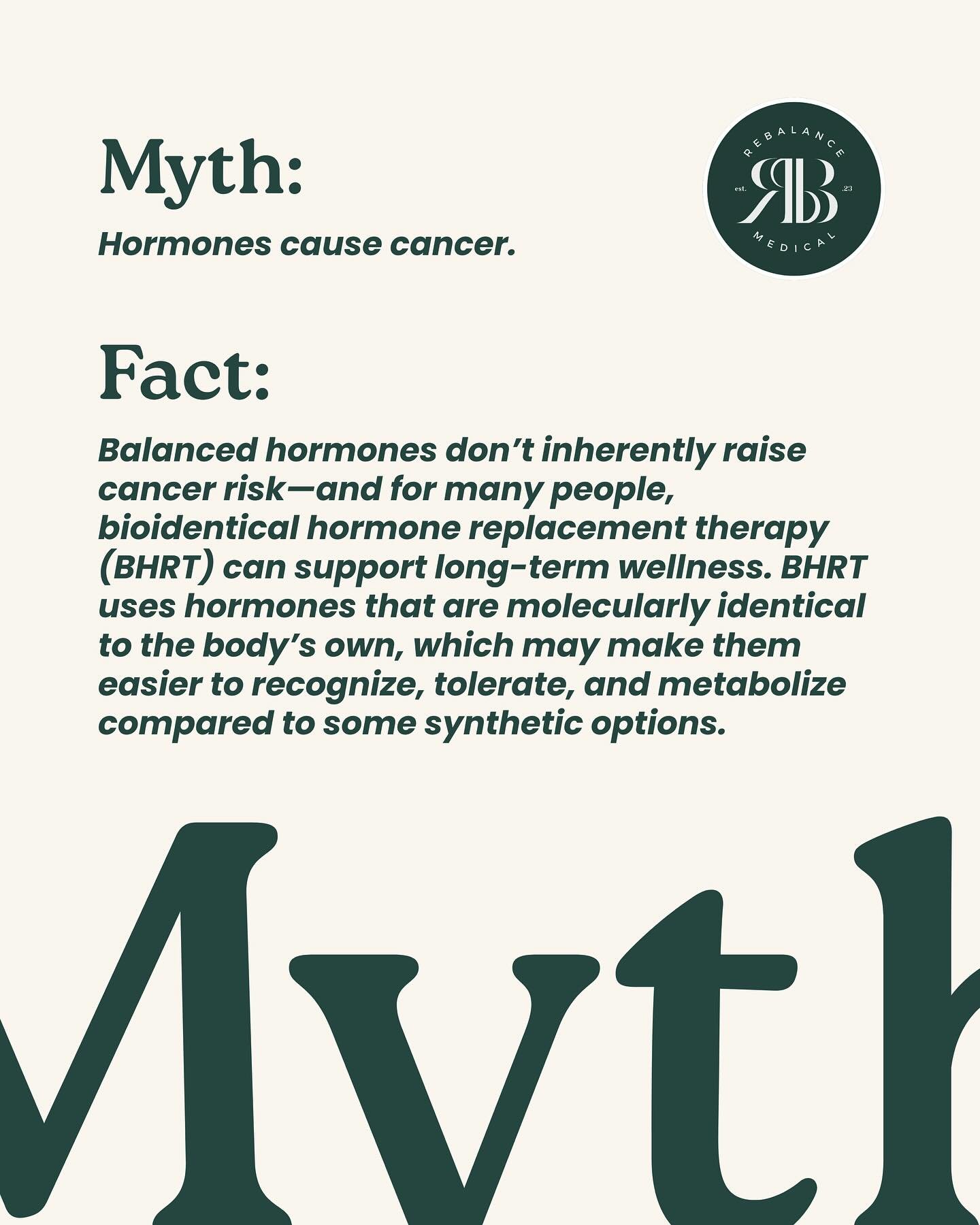 There&rsquo;s a lot of misinformation out there about hormones. We focus on evidence-based care, personalized plans, and helping you feel your best&mdash;without the confusion or fear. Ready to understand your options? ReBalance Medical is here to he