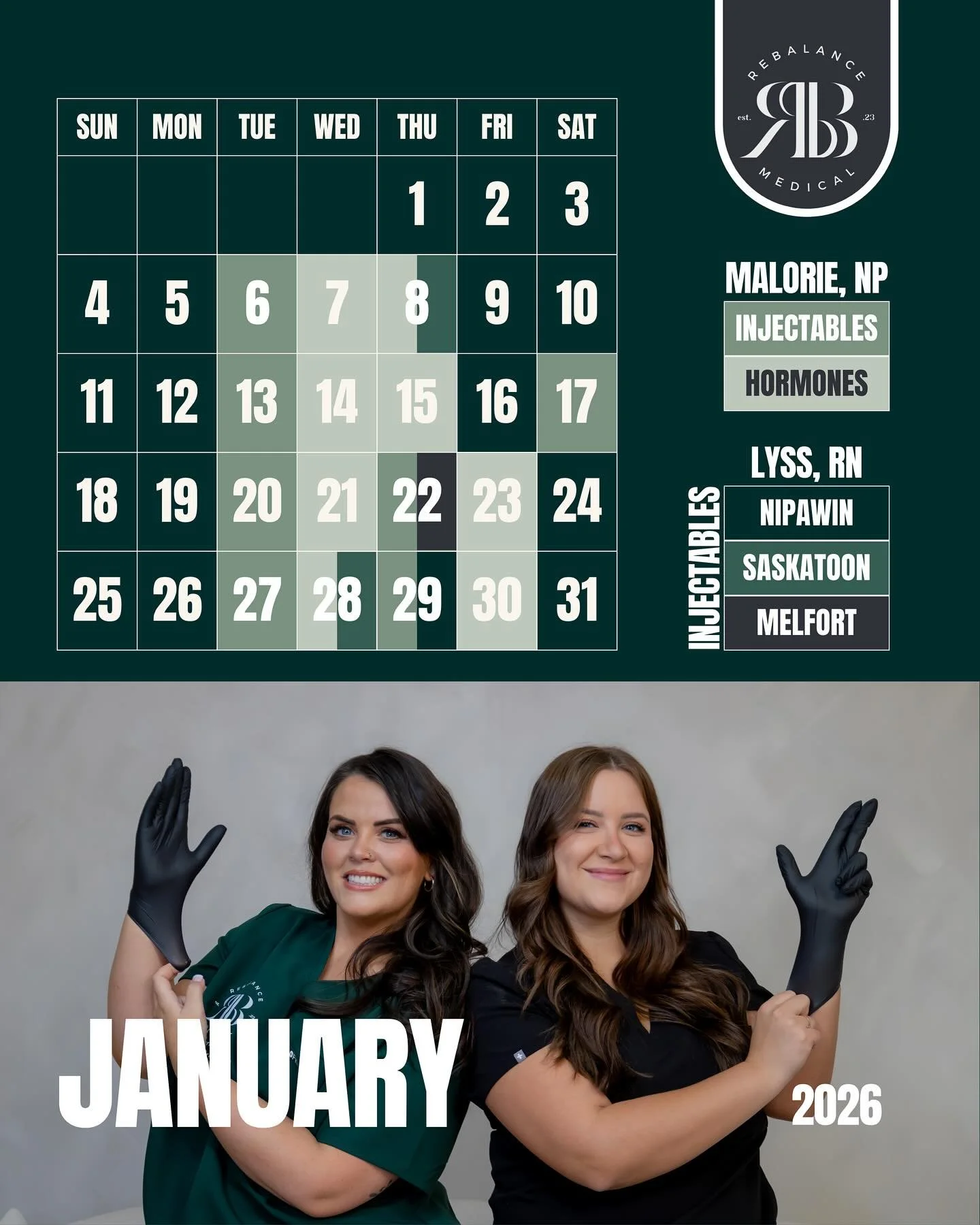 New year, thoughtful care.
January bookings are now open for injectables and BHRT with our team across Saskatchewan and virtually.
Book online today!

#bhrt #hormonesupport #hormonehealth #hormonehealing #hormones #hormoneimbalance #hormonereplacemen