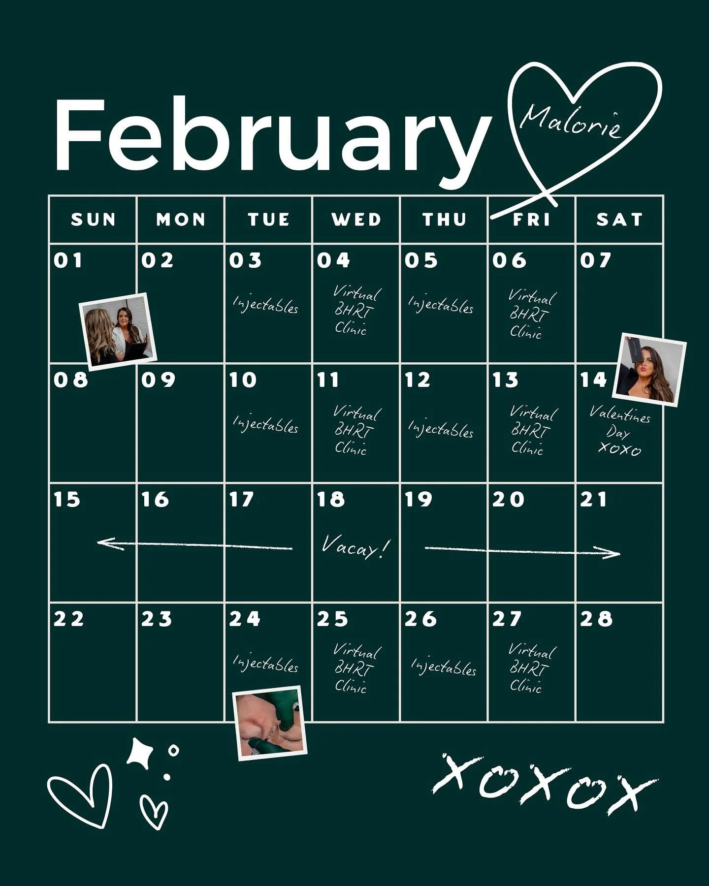 New month, time for you.
View our February availability and book with Alyssa for injectables at our three locations across the province and with Malorie for injectables in Saskatoon and BHRT online!

#medicalaesthetics #bhrt #hormoneimbalance #aesthe