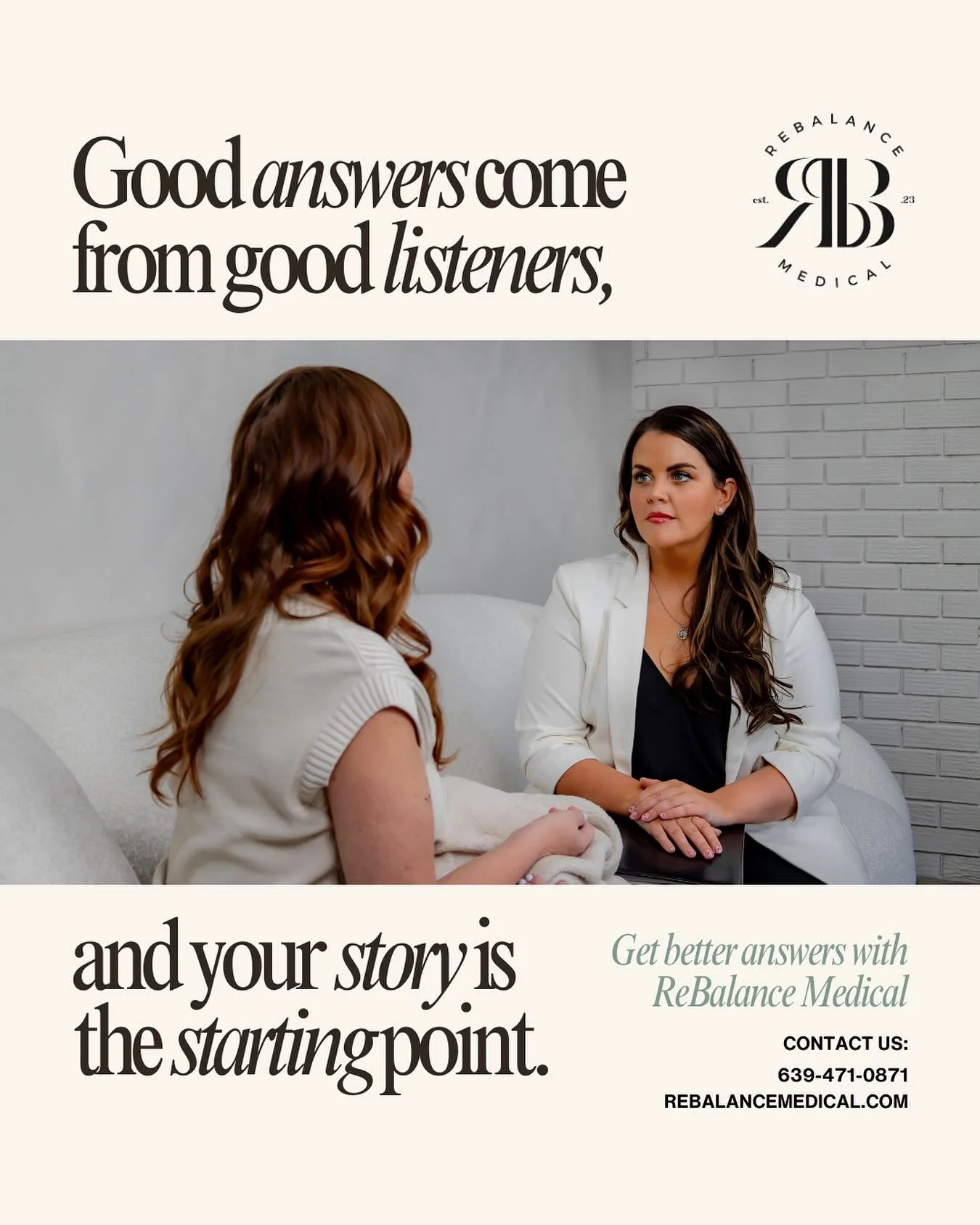 Your story matters. Every symptom, every concern, every detail helps create the full picture of your health.
Ready to feel heard? Connect with ReBalance Medical and start the conversation today.

#bhrt #hormonehealth #hormonetherapy #womenshealthmatt