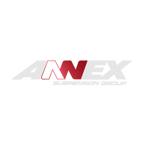Logo for ANEX Suspension Group with stylized silver and red text on a black background.