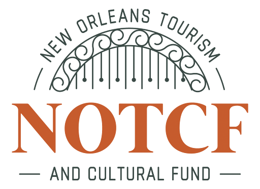 Logo for New Orleans Tourism, Notice and Cultural Fund featuring a stylized gate with decorative arching lines.