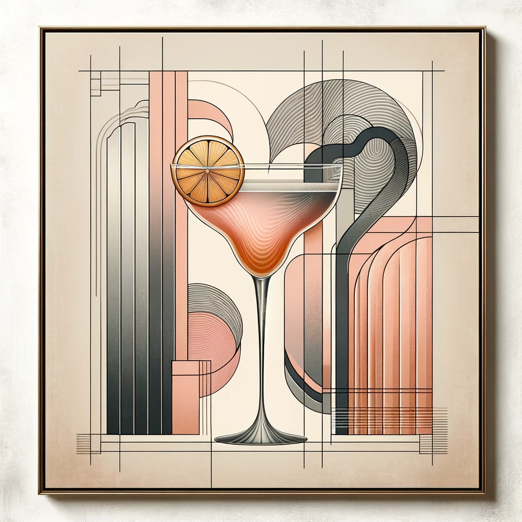 DALL·E 2024-01-28 21.22.43 - Compose an abstract wall art image of a cocktail in a delicate stem glass. The design should be a modern interpretation with a touch of Art Deco elega.png