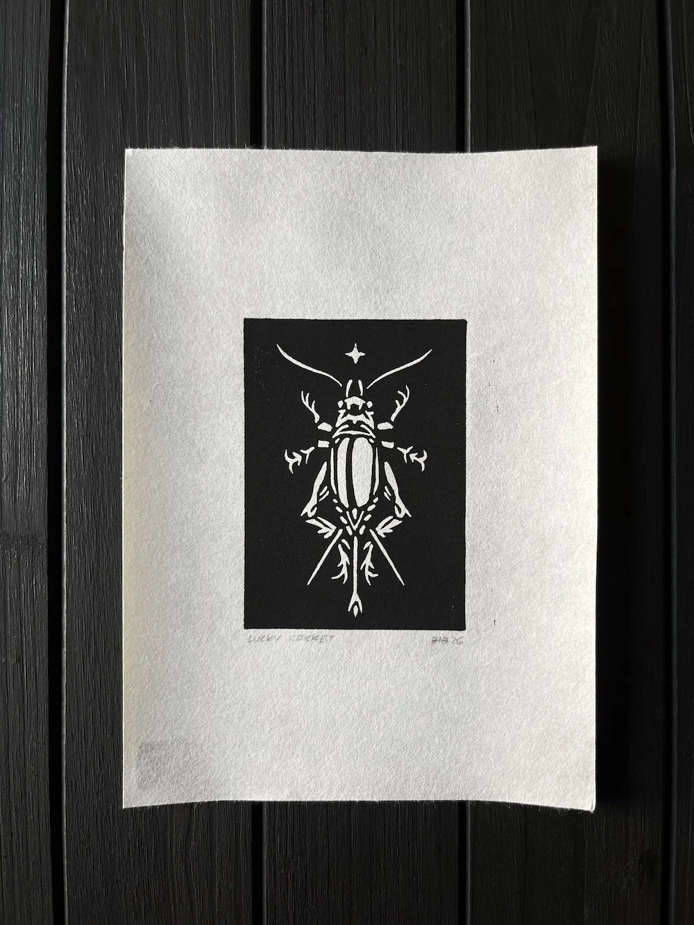 Lucky Cricket Linocut Mulberry Miniprint