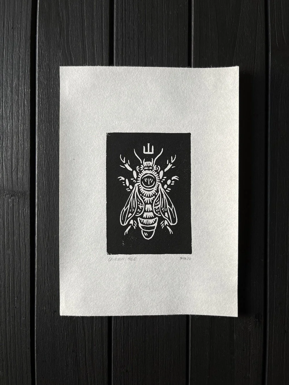 Queen Bee Linocut Mulberry Miniprint