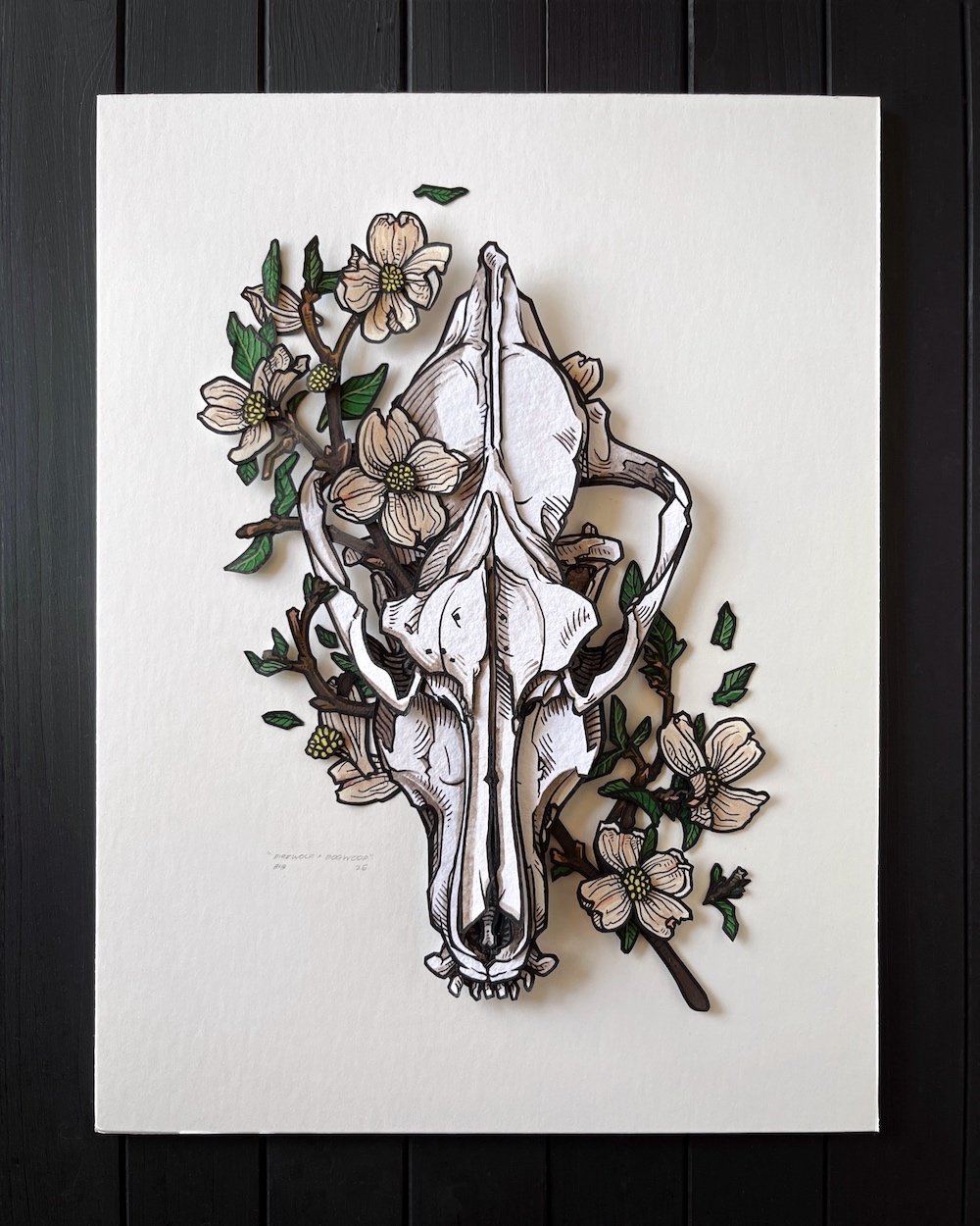 Direwolf And Dogwood Paper Art Original Mounted Web.jpg