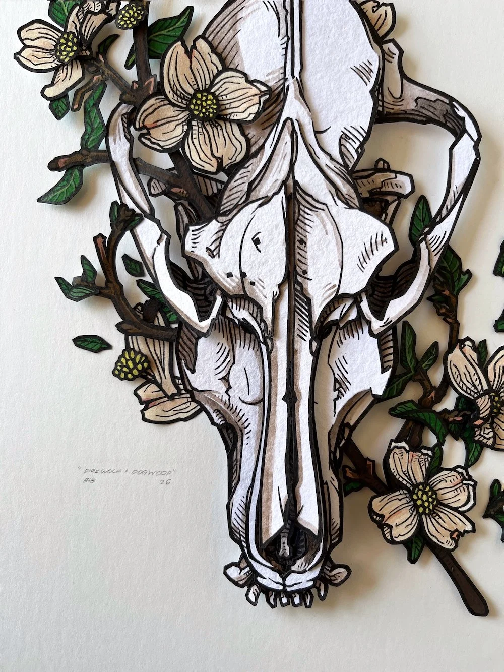 Direwolf and Dogwood Paper Art Original Unframed Closeup Web.jpg