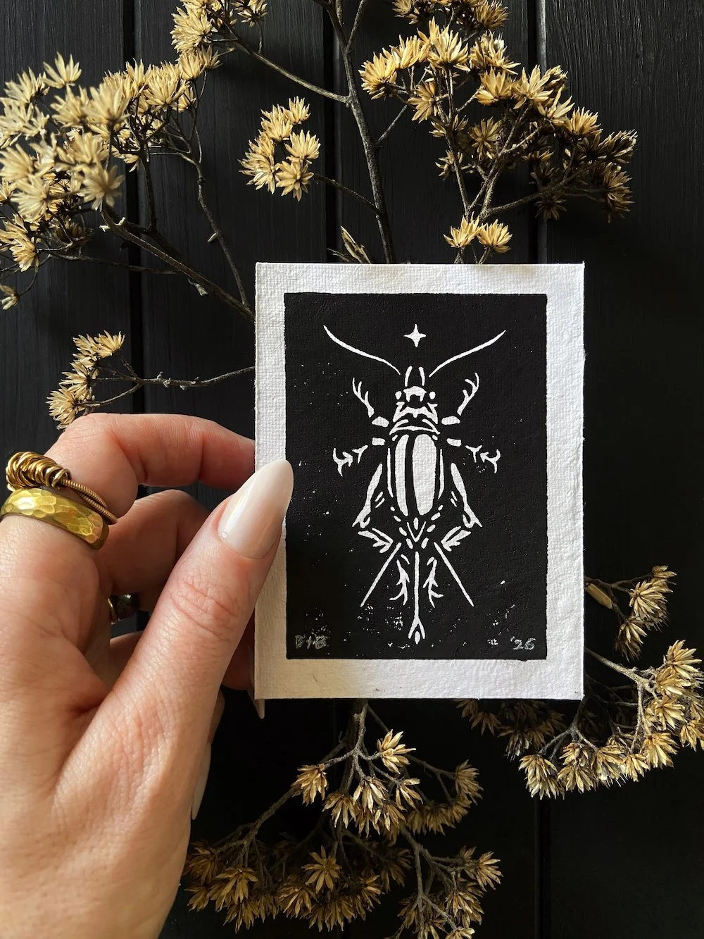 Lucky Cricket Linocut Tinyprint Flatlay w Hand Web.jpg
