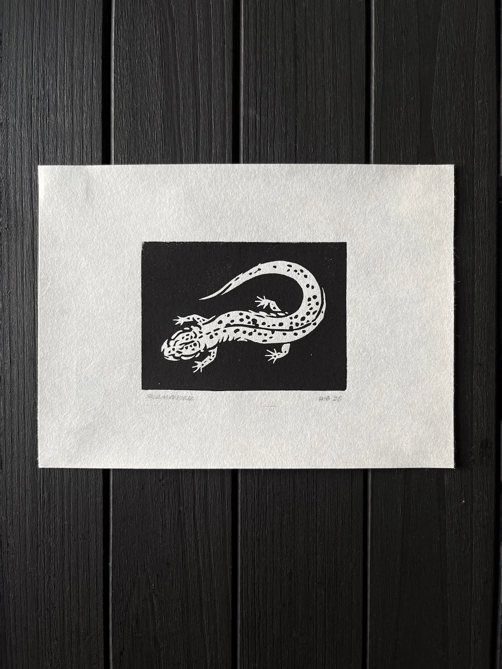 Salamander Linocut Mulberry Miniprint