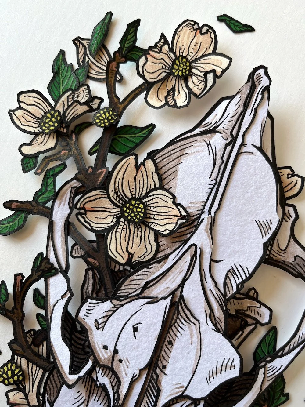 Direwolf and Dogwood Paper Art Original Unframed Closeup Angled 2Web.jpg