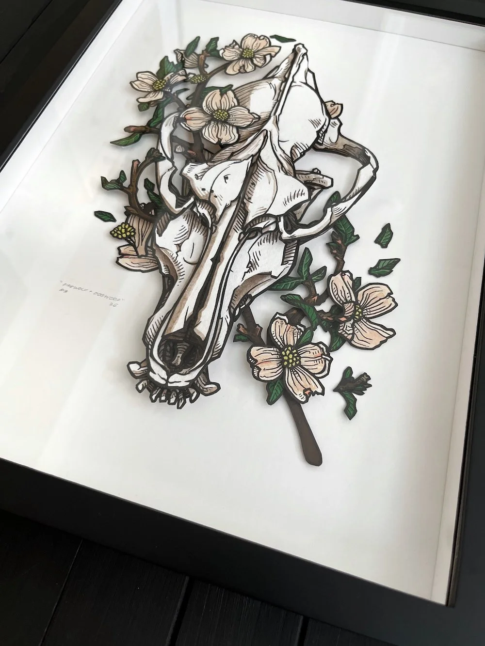 Direwolf and Dogwood Paper Art Original Framed Angled Web.jpg