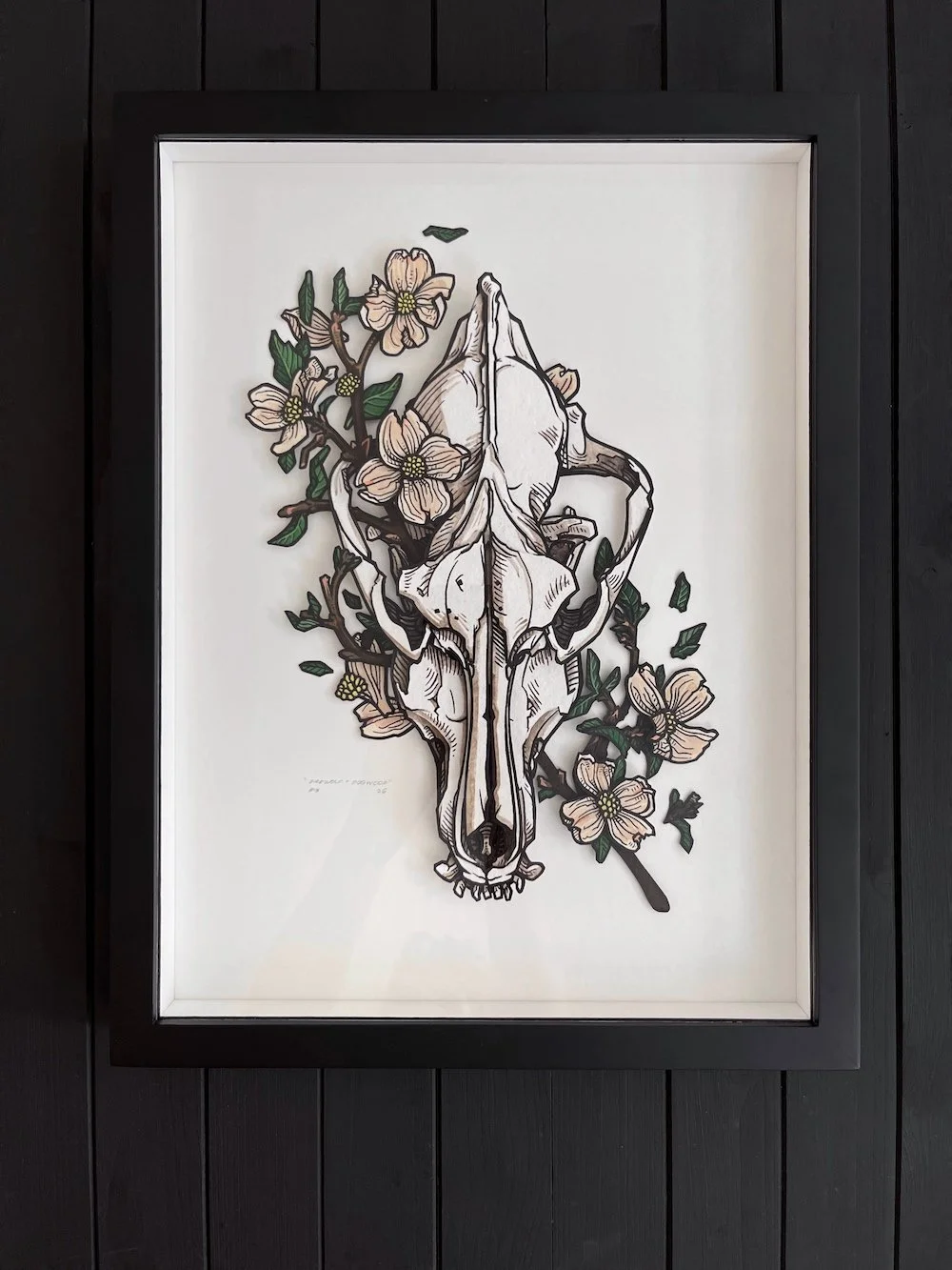 Direwolf and Dogwood Paper Art Original