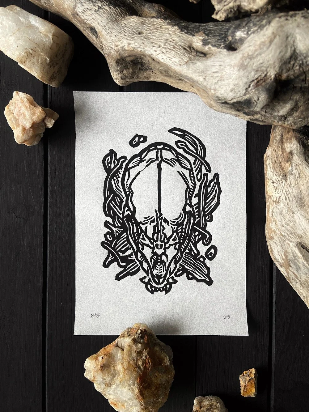 Queen of The Night Linocut Flatlay Web.jpg