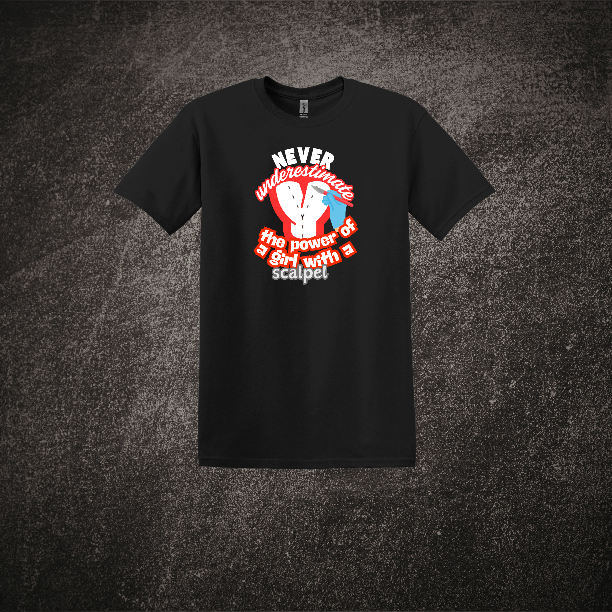 Never Underestimate a Girl with a Scalpel SS Tee Black.png