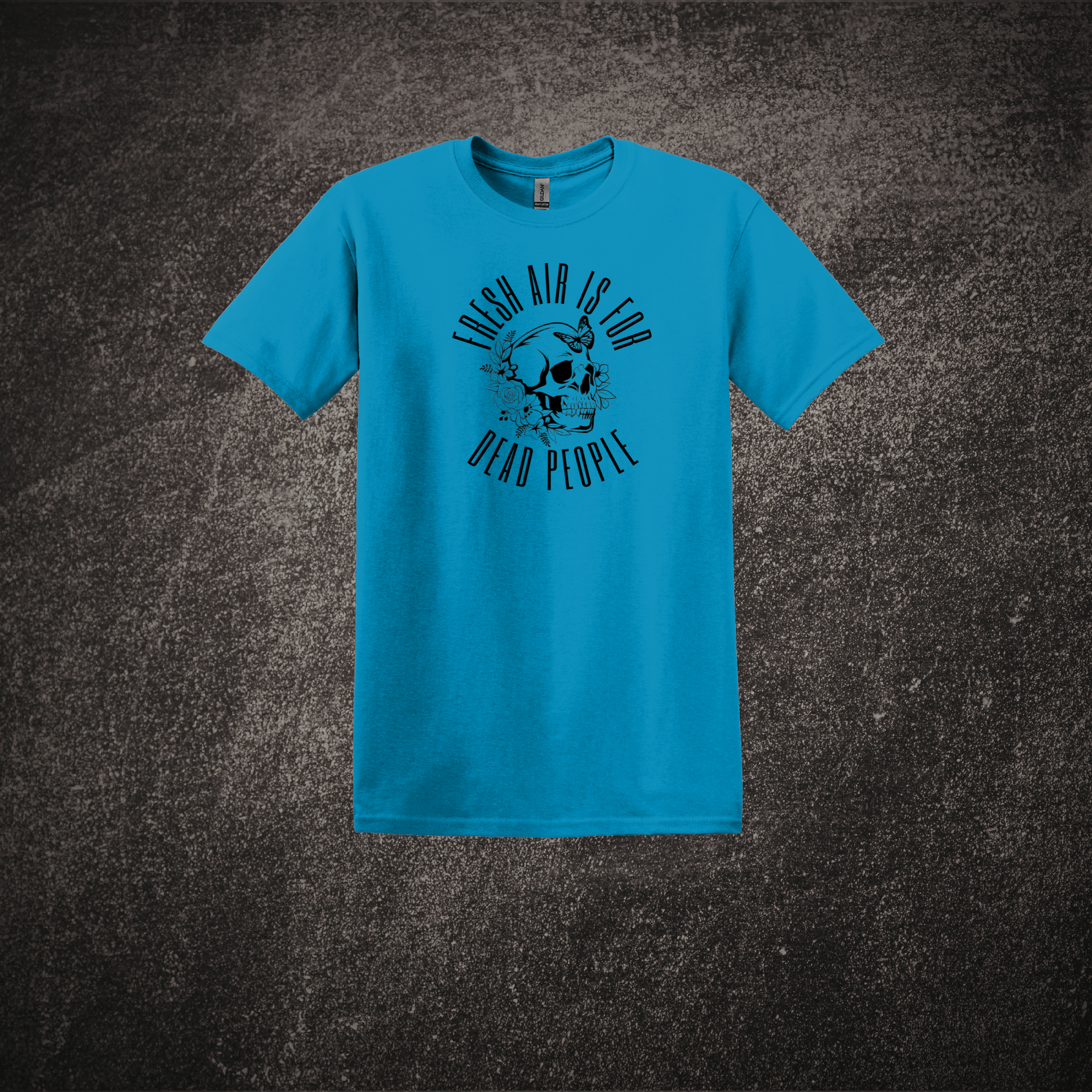 Fresh Air is for Dead People SS Tee Sapphire.png