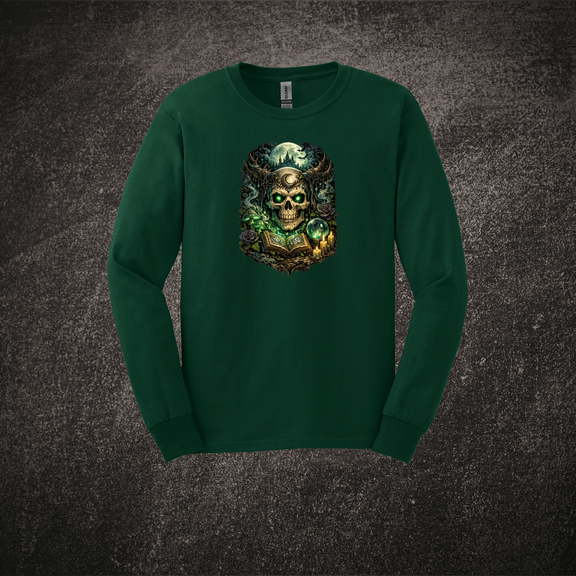 Spell Binding Skull - LS Tee Forest Green.png