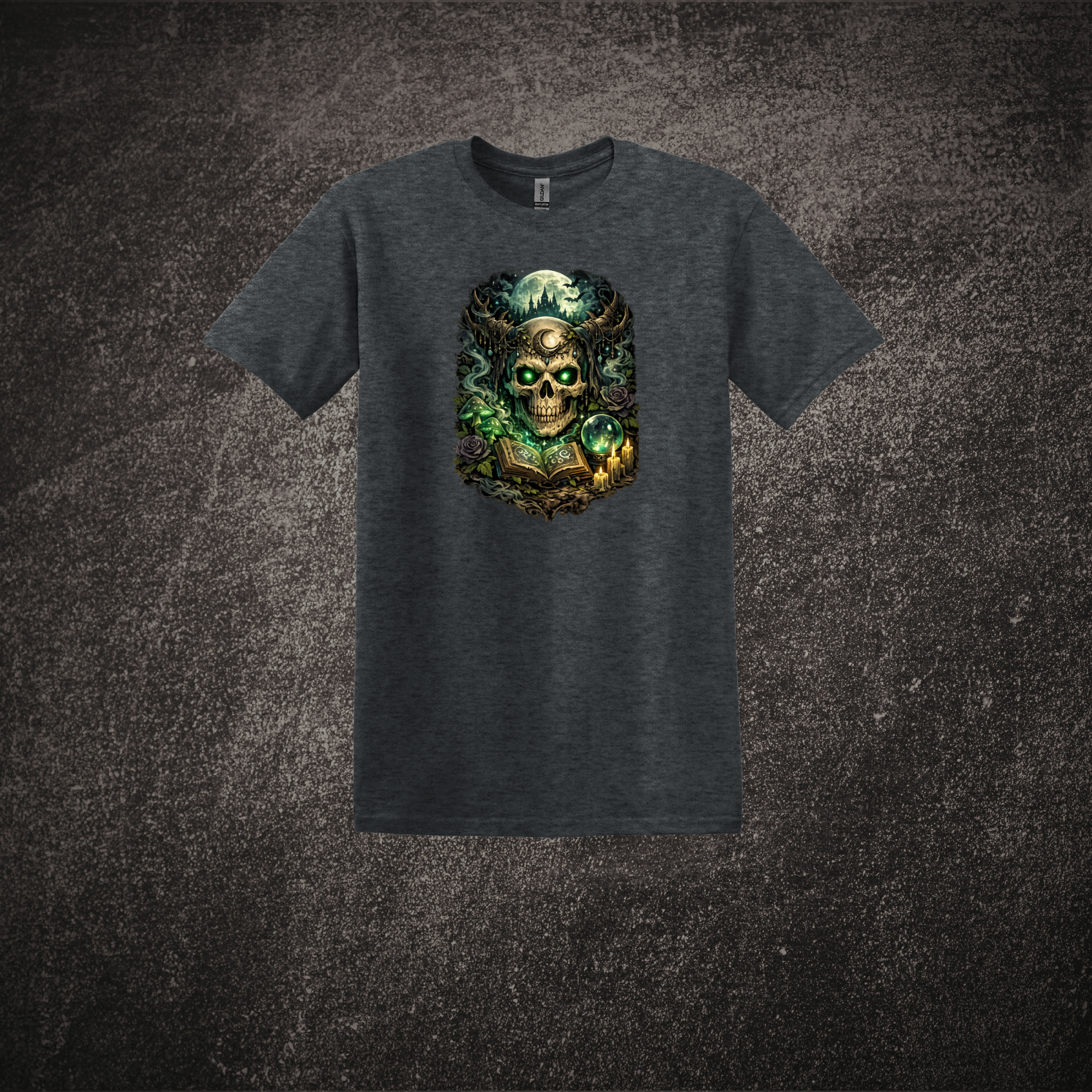 Spell Binding Skull - SS Tee Dark Heather.png
