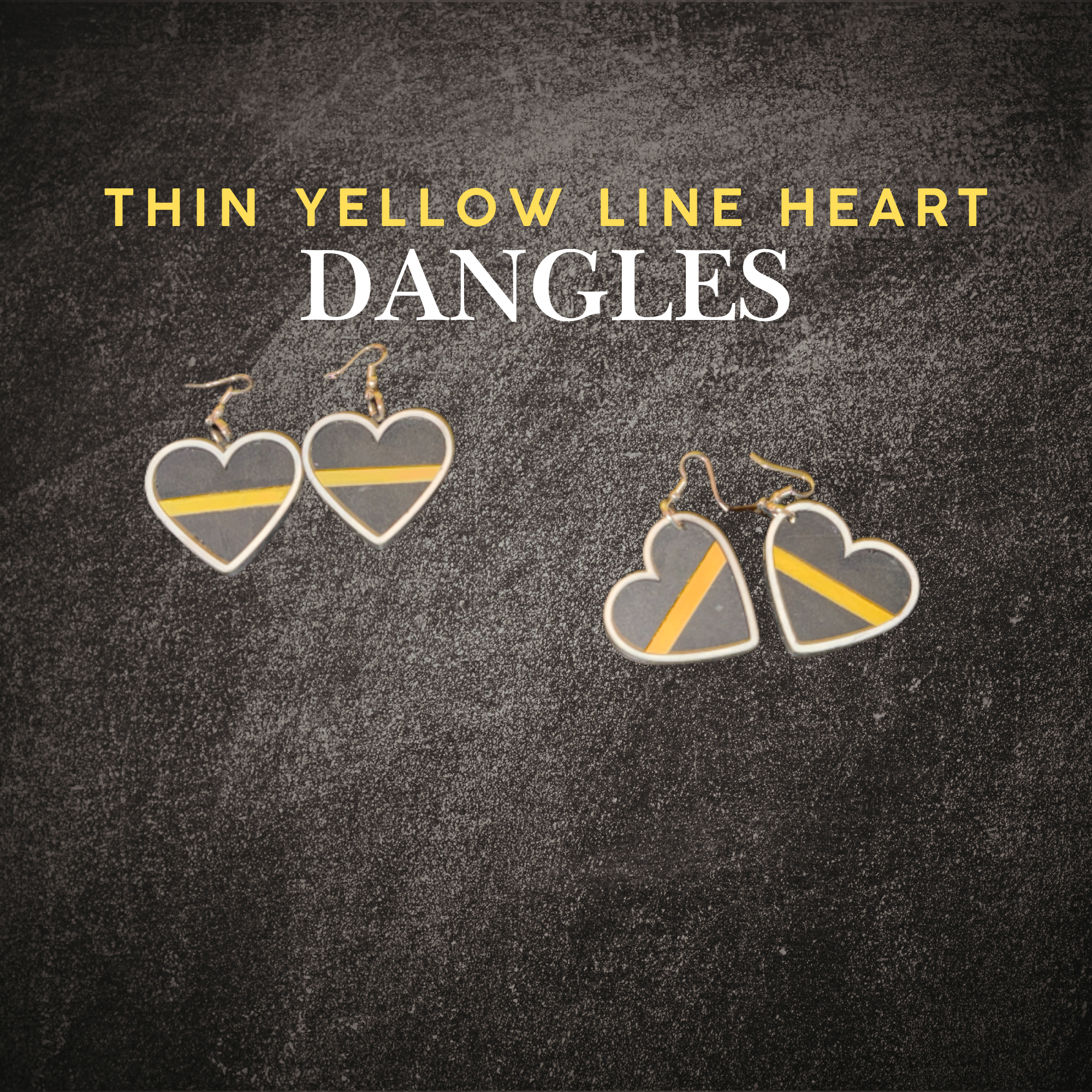 Thin Yellow Line Heart Wooden Dangle Earrings