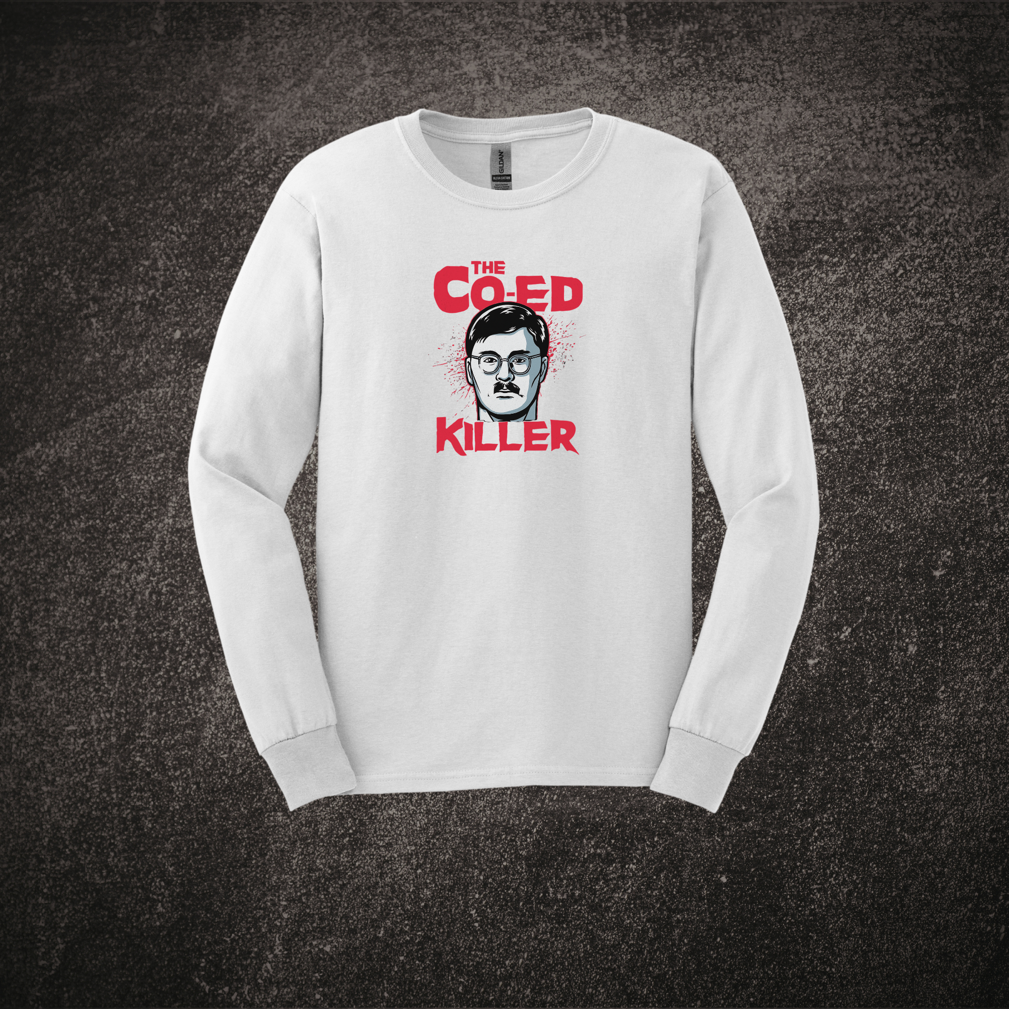 The Co-Ed Killer Mockup - LS Tee White.png