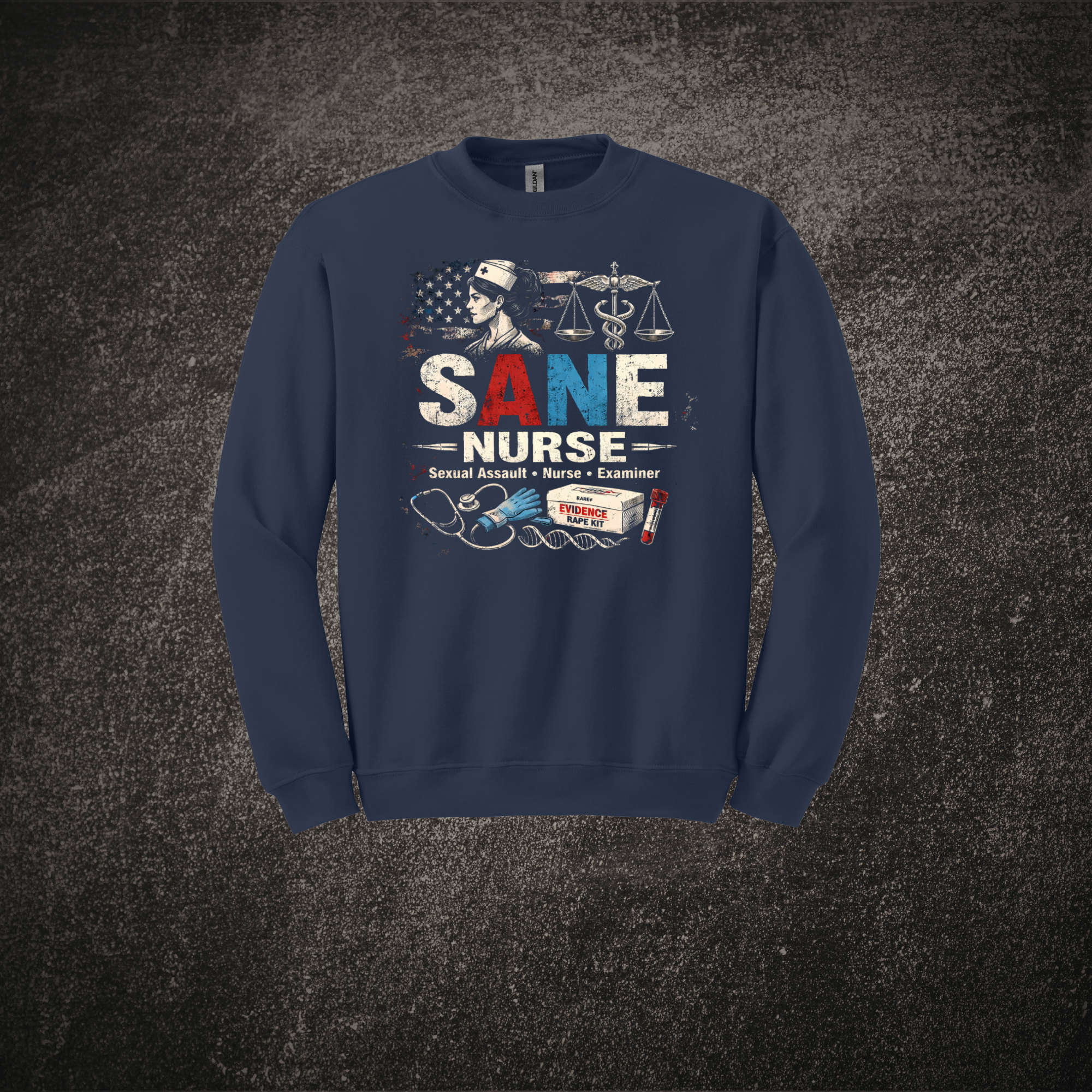 SANE Nurse Red White Blue - Sweatshirt Navy.png