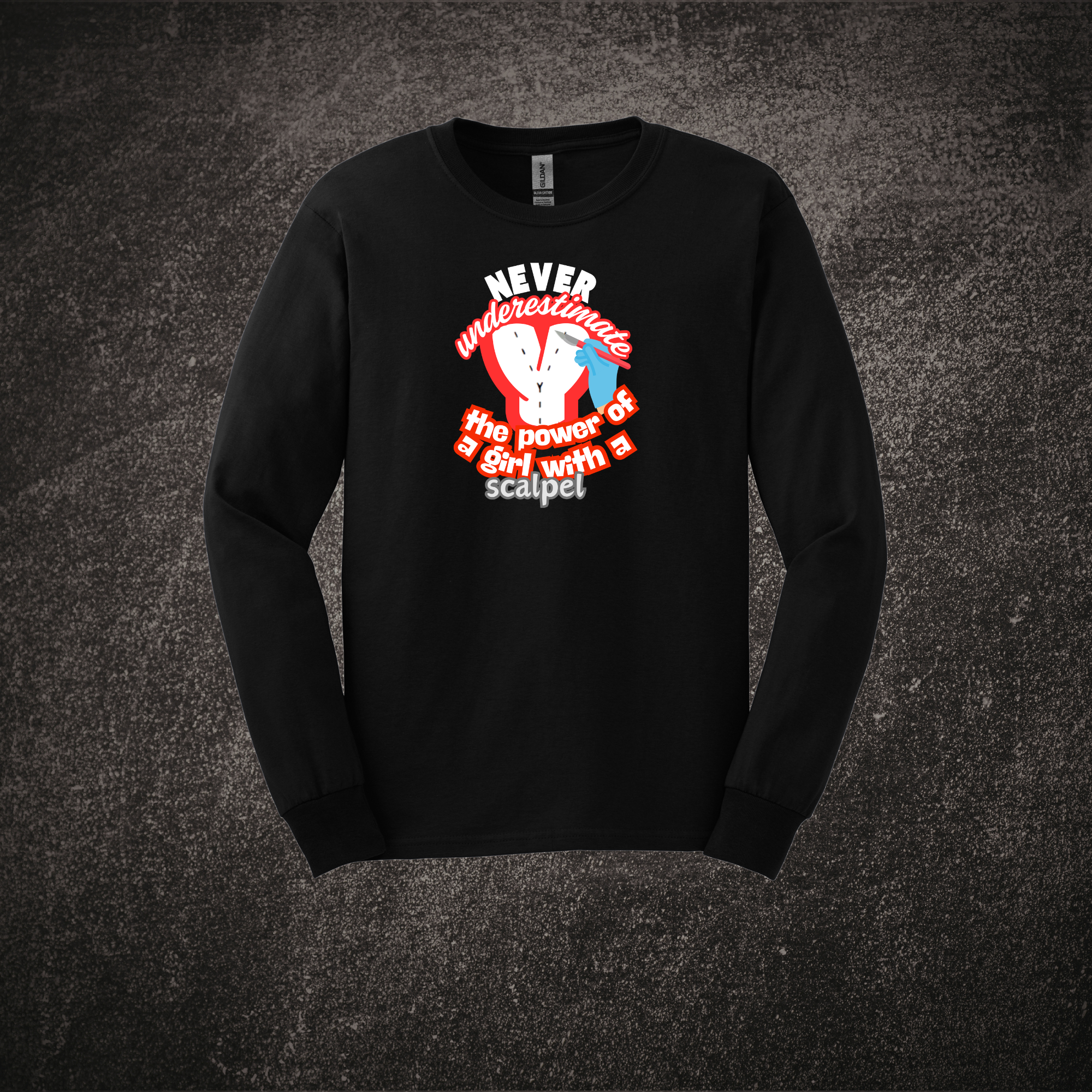 Never Underestimate a Girl with a Scalpel LS Tee Black.png