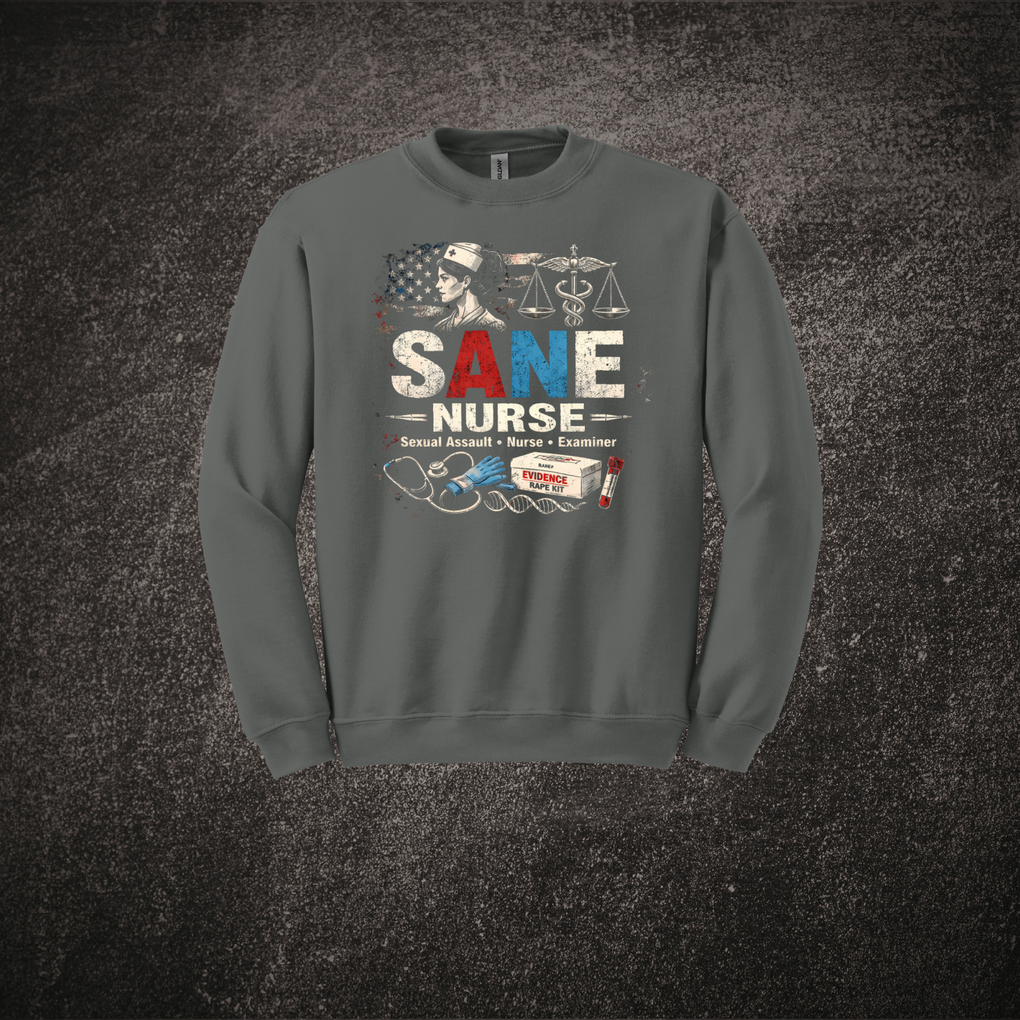SANE Nurse Red White Blue - Sweatshirt Charcoal.png