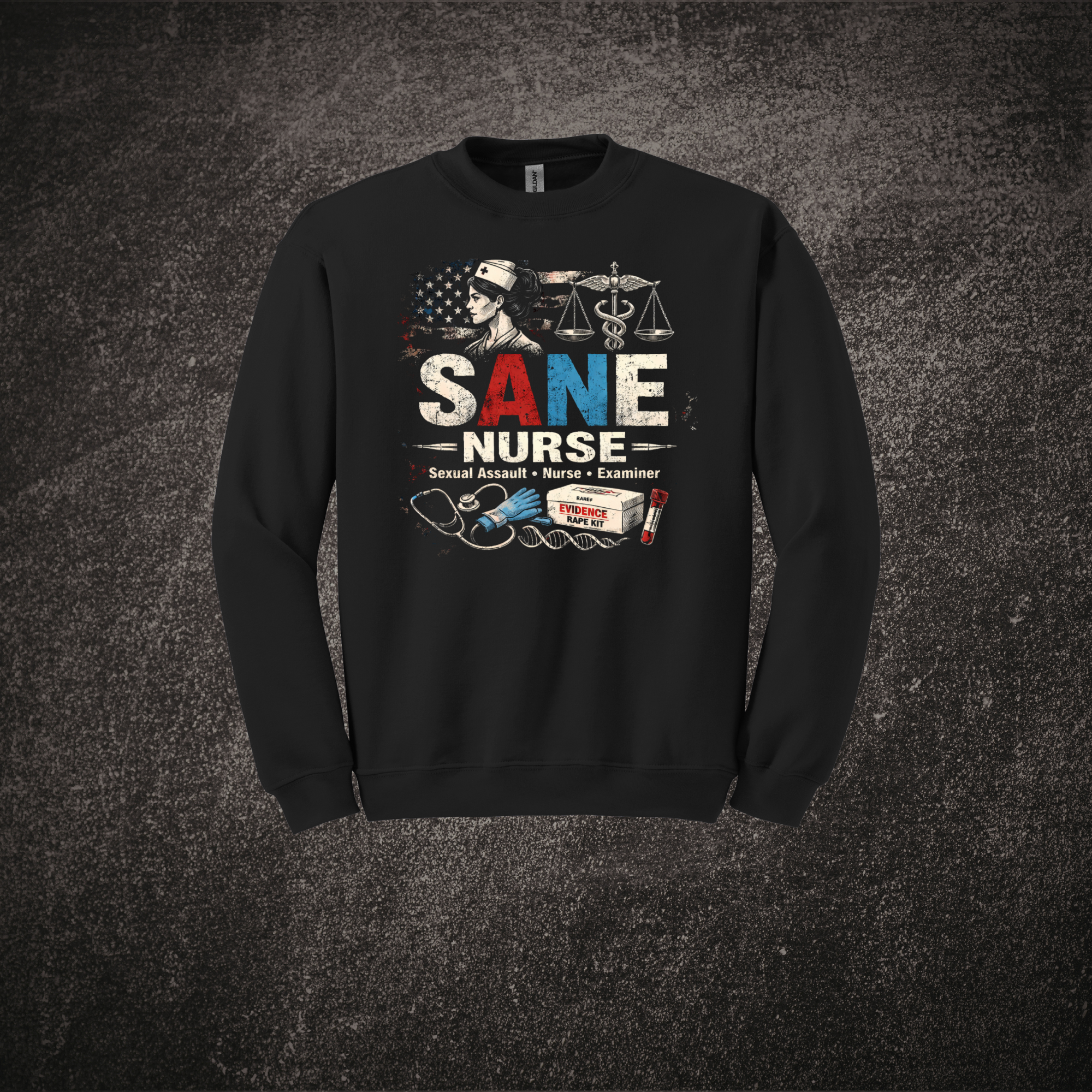 SANE Nurse Red White Blue - Sweatshirt Black.png