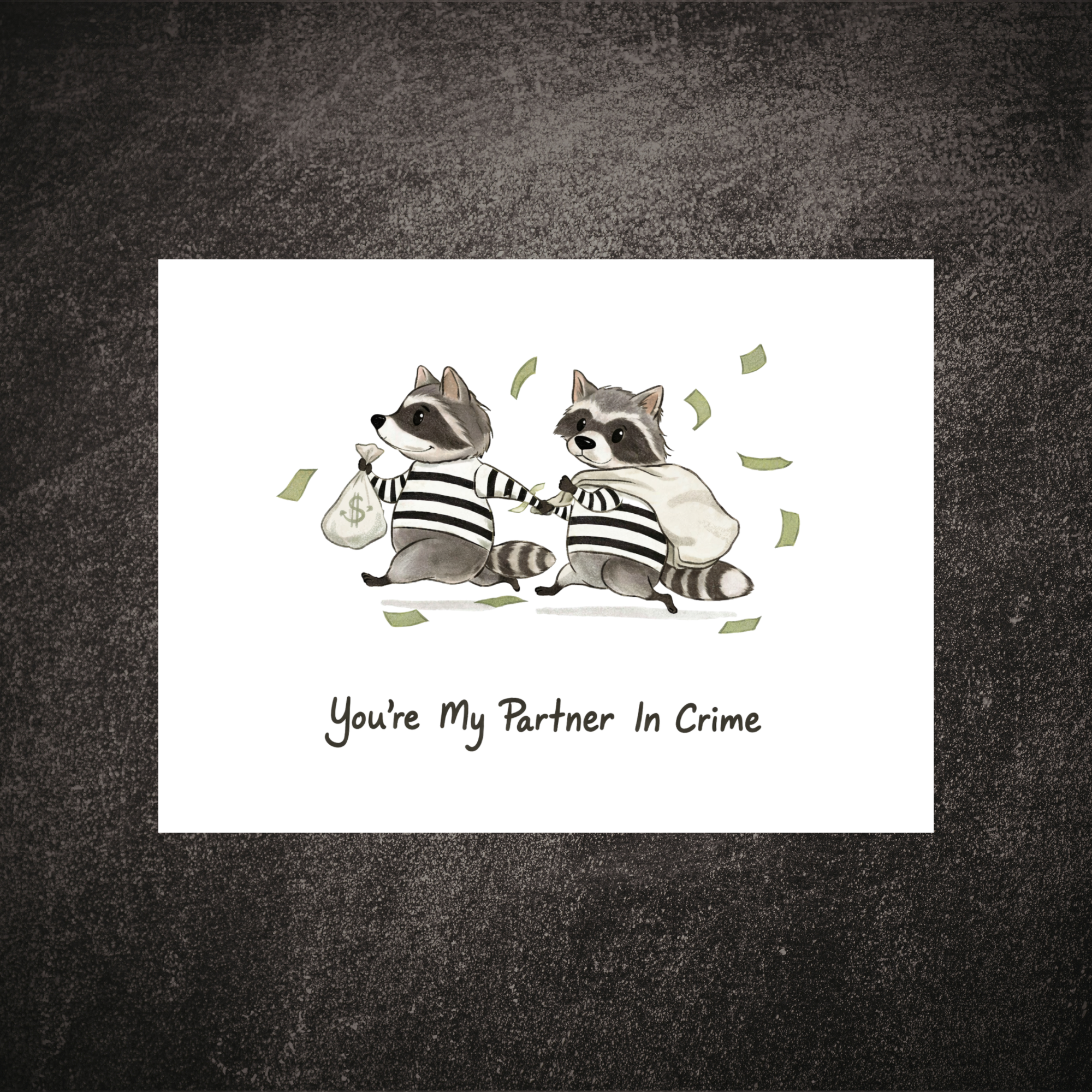 Partner in Crime Racoon Greeting Card
