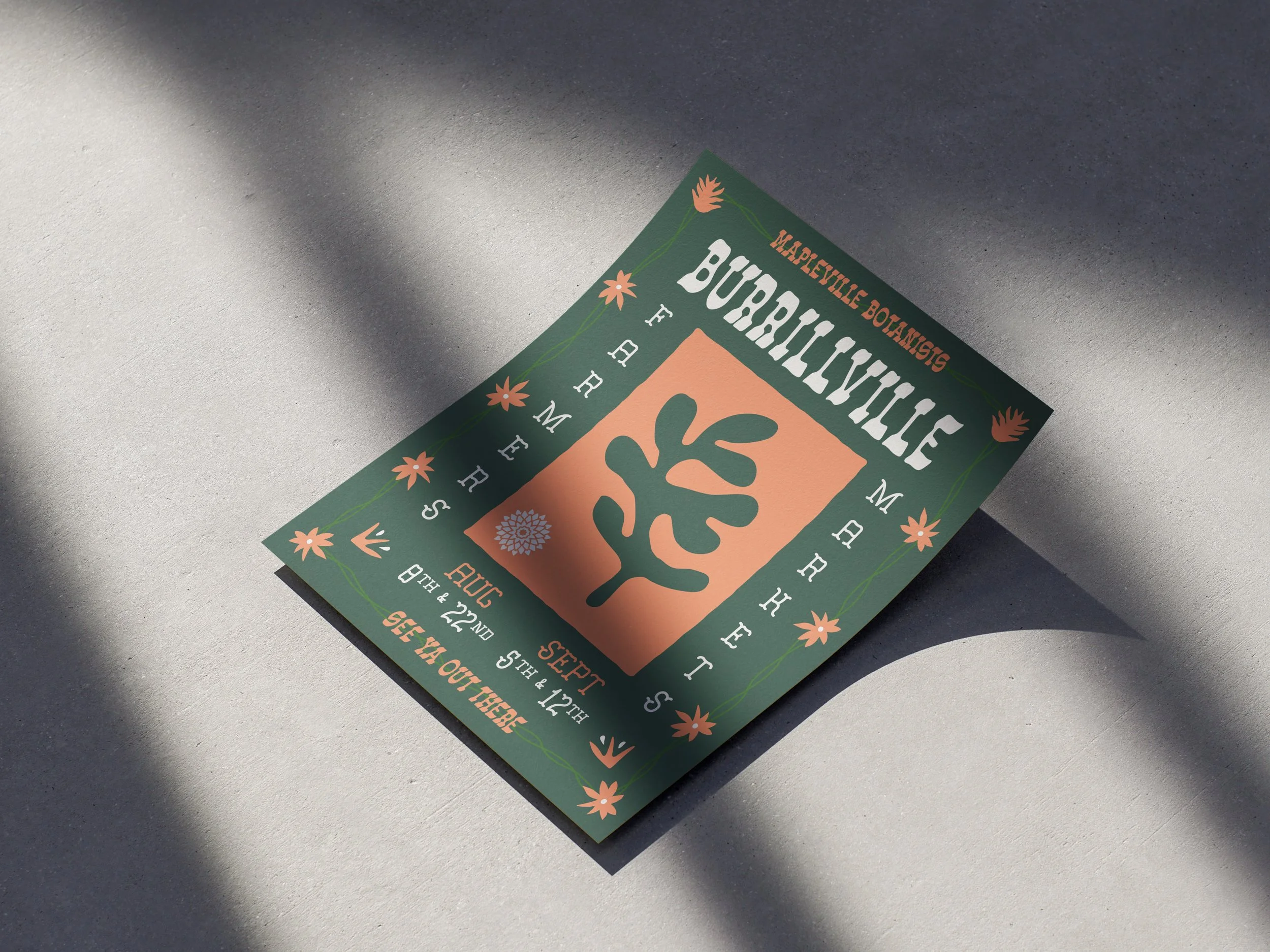 A green flyer with orange and white text and floral decorations advertising an event from September 12th to 22nd.