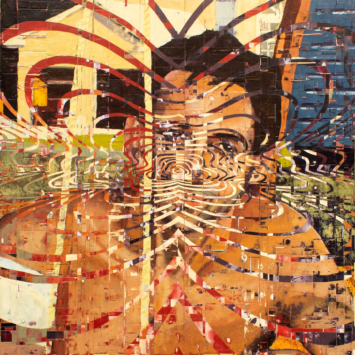 Either My Father Or My Future Self
oil and acrylic on paper on wood panel
24” x 24”