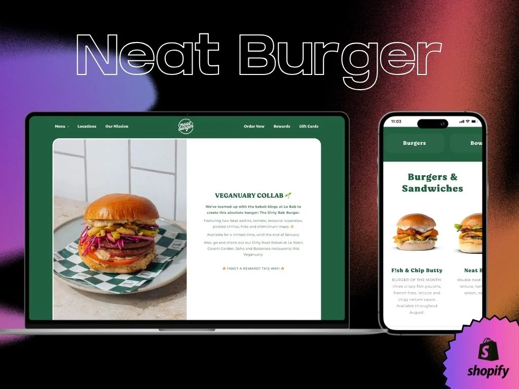 Neat Burger website, designed and built by Jayda Digital
